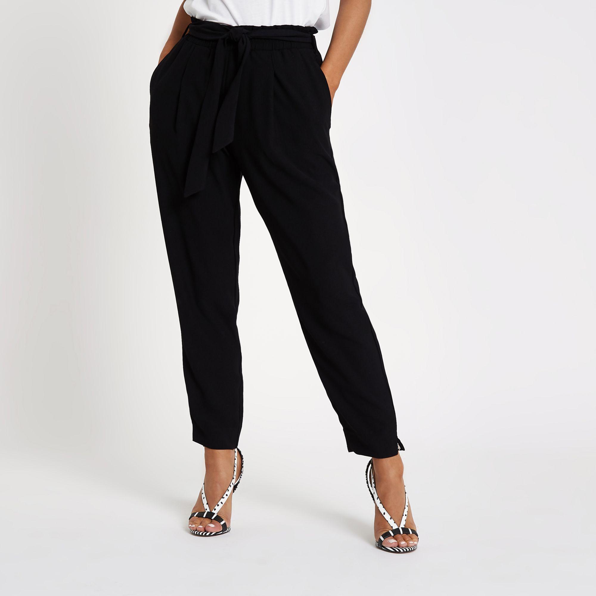 Black tapered trousers with elastic waist Clearance