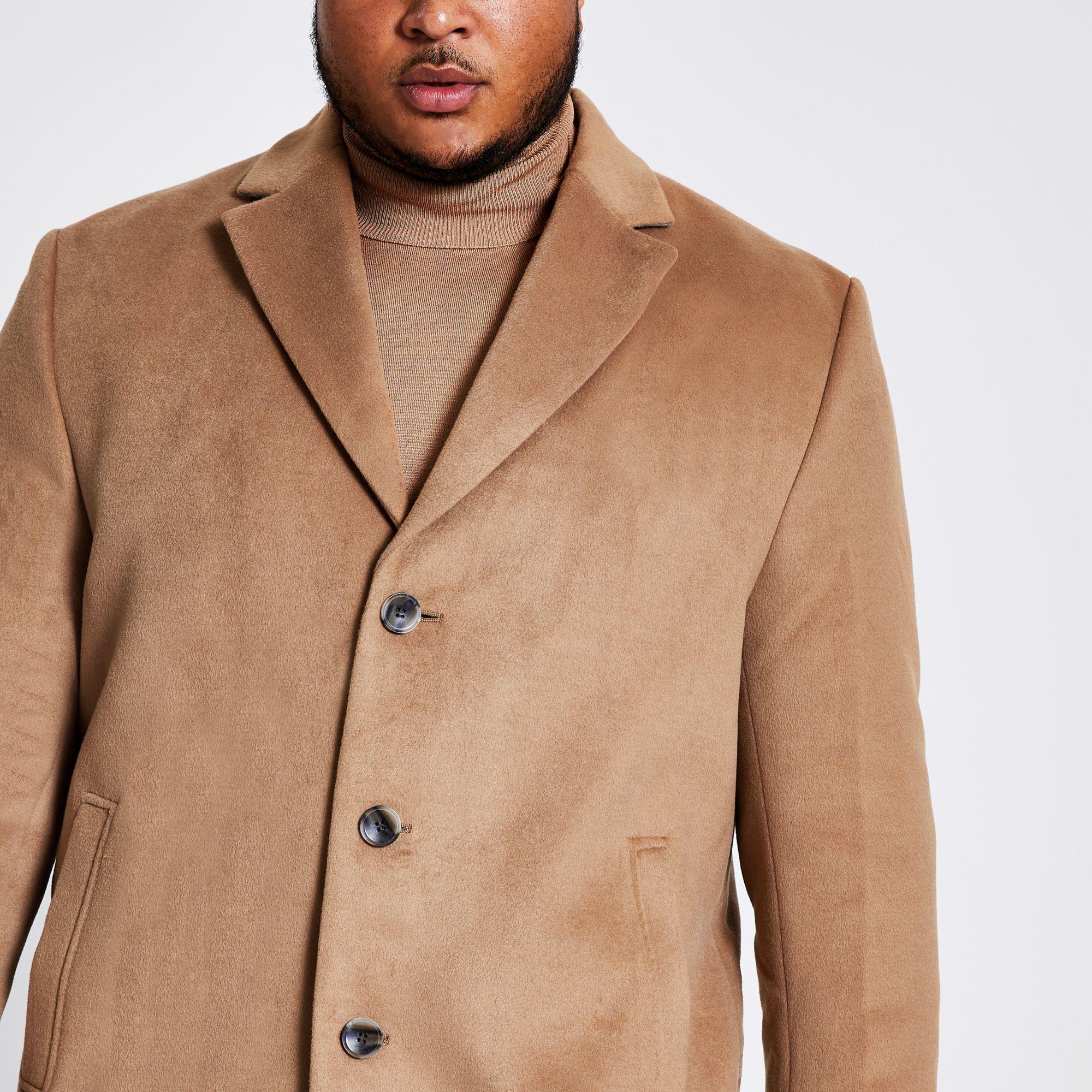 River Island Synthetic Big And Tall Brown Single Breasted Overcoat for