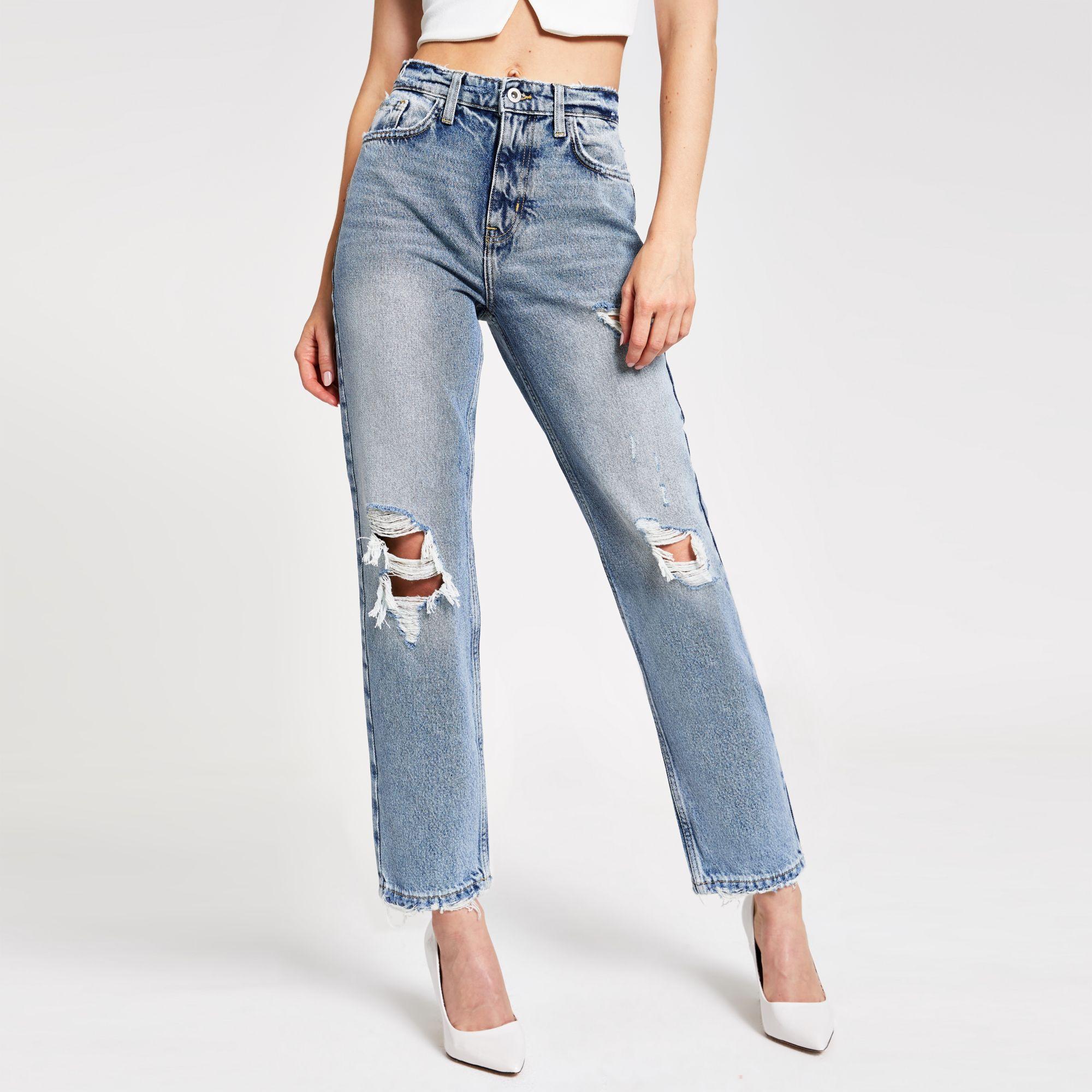 River Island Denim Mid Straight Ripped Jeans in Blue Lyst