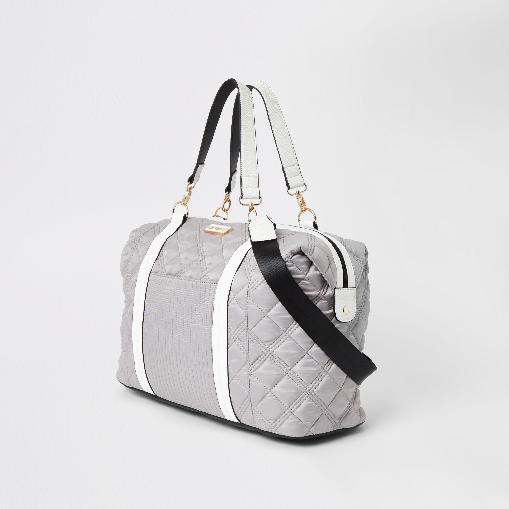 River Island Synthetic Light Grey Quilted Weekend Travel Bag in Gray - Lyst