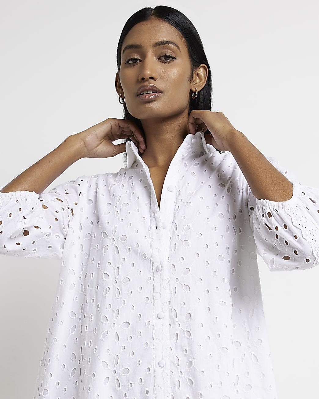 River Island White Broderie Mini Shirt 