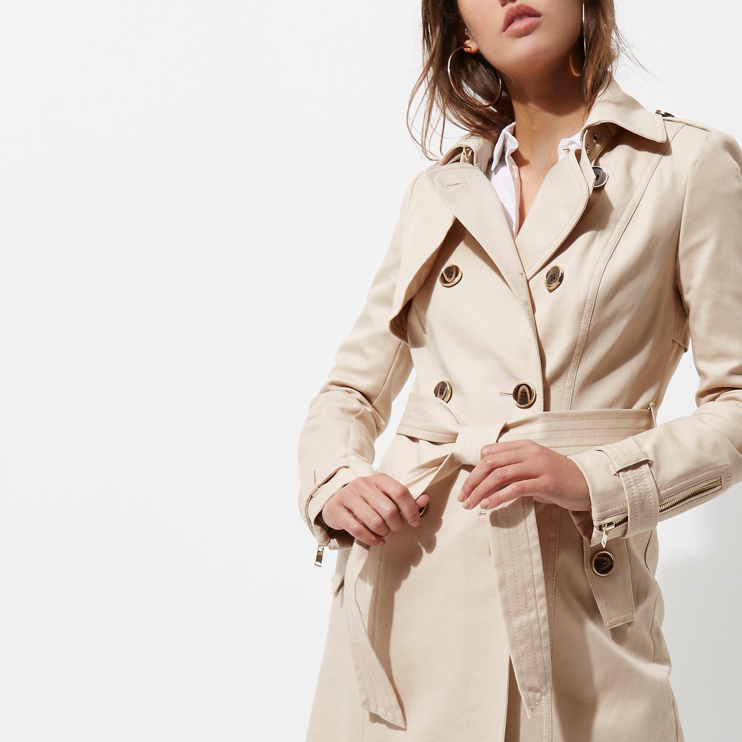 River Island Light Beige Belted Trench Coat in Natural | Lyst