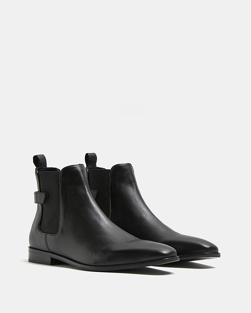 River Island Black Leather Ankle Strap Chelsea Boots for Men | Lyst