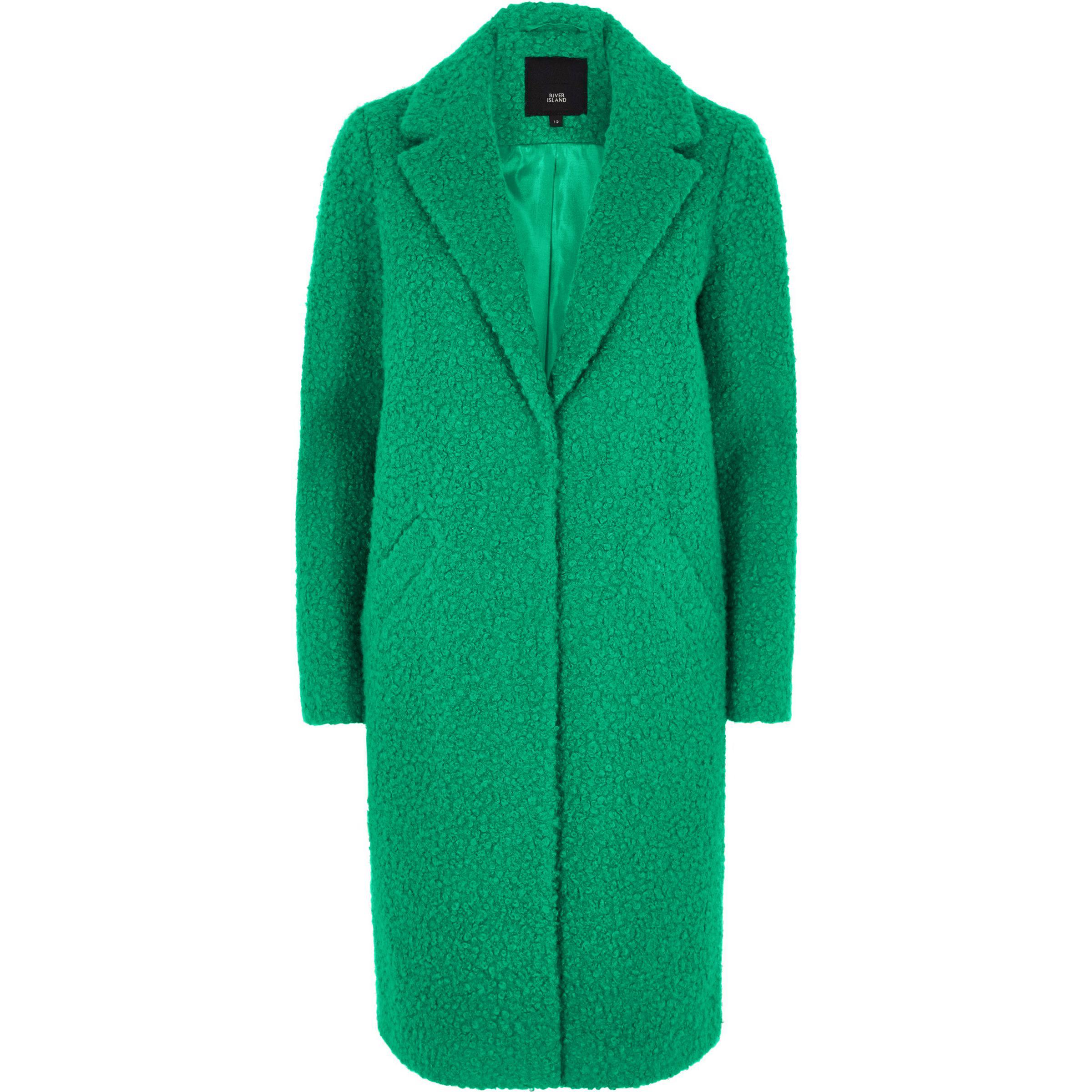 River Island Boucle Coat in Green - Lyst