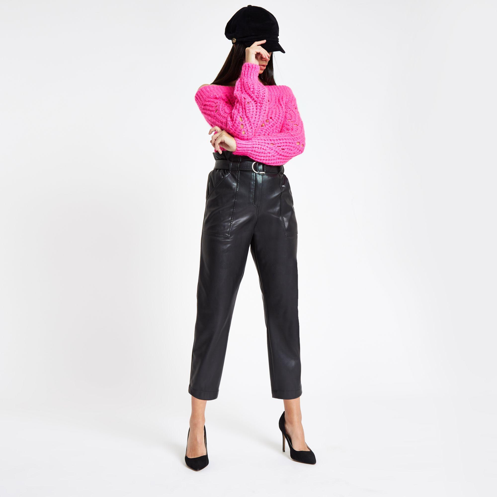 Black Leather Paperbag Trousers Online Sale, UP TO 64% OFF