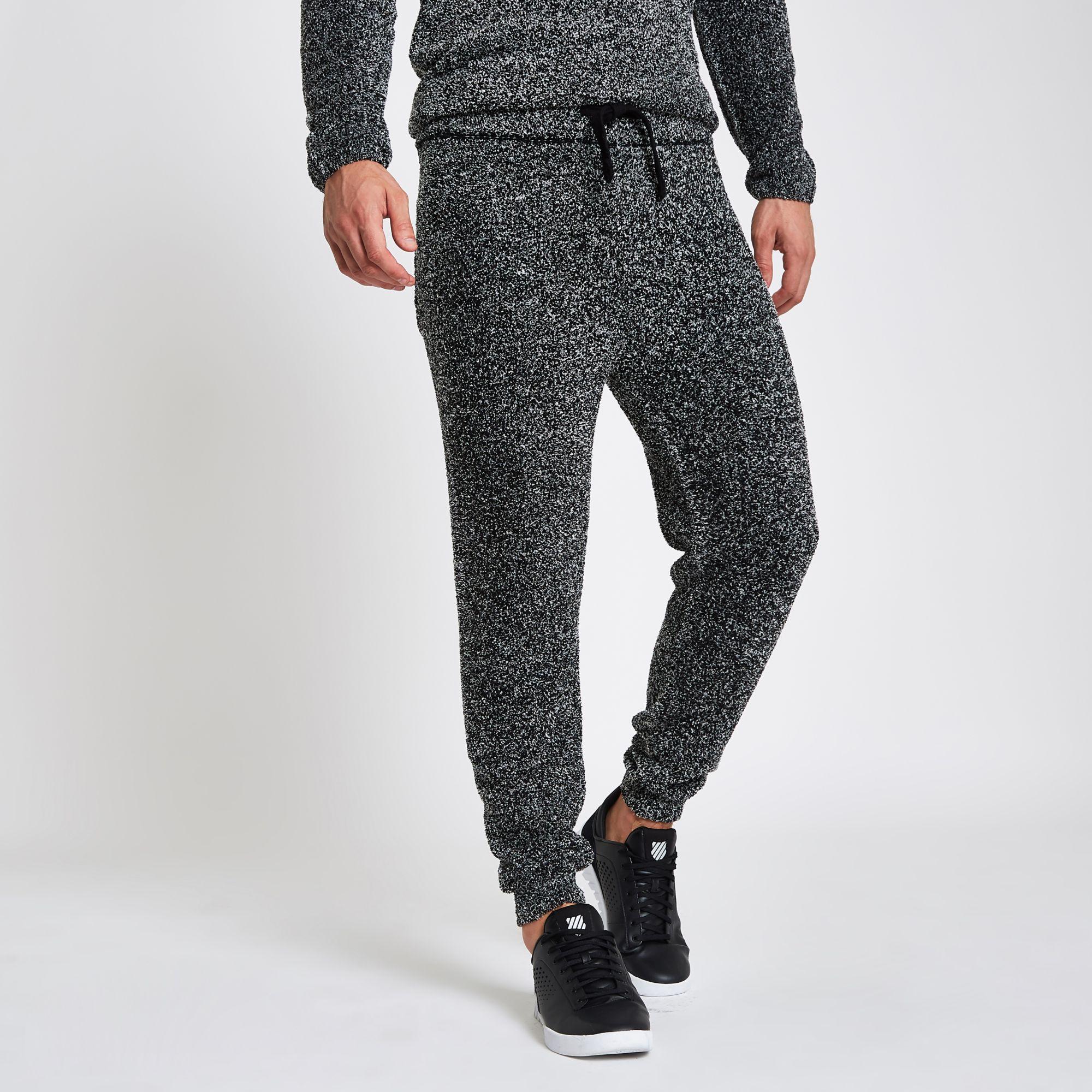 men's self pattern slim fit black fleece tracksuit