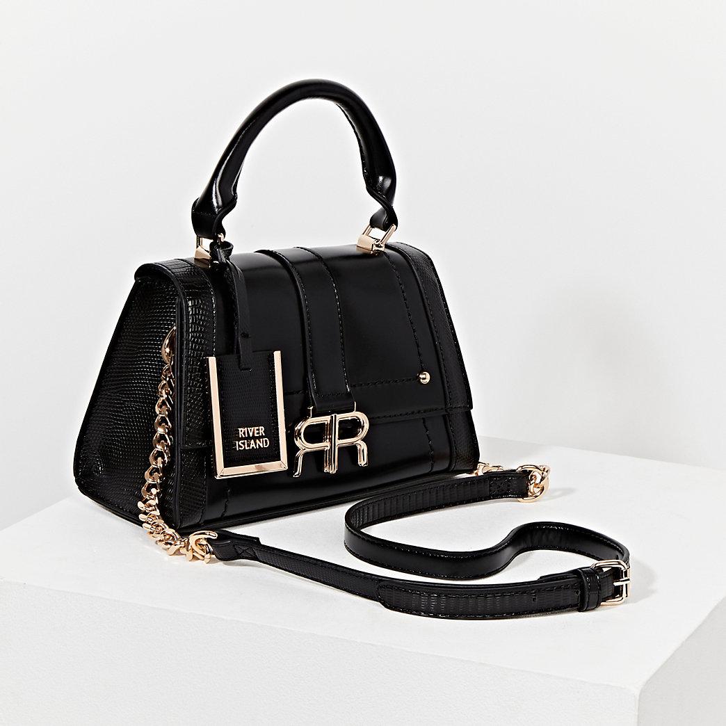 River Island Black 'rr' Faux Leather Tote Bag | Lyst