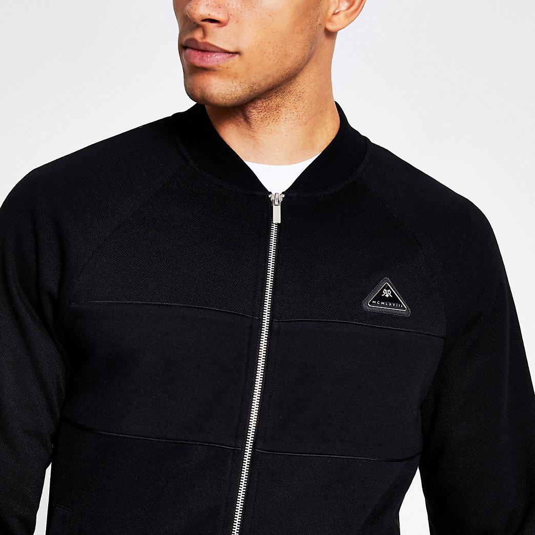 River Island Synthetic Mcmlx Black Pique Slim Fit Bomber Jacket Mcmlx