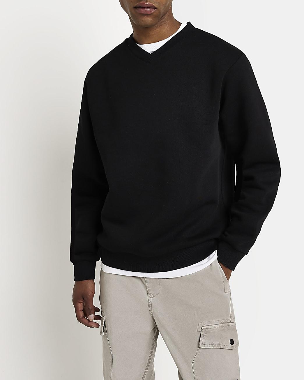 River Island Regular Fit V Neck Sweatshirt in Black for Men | Lyst
