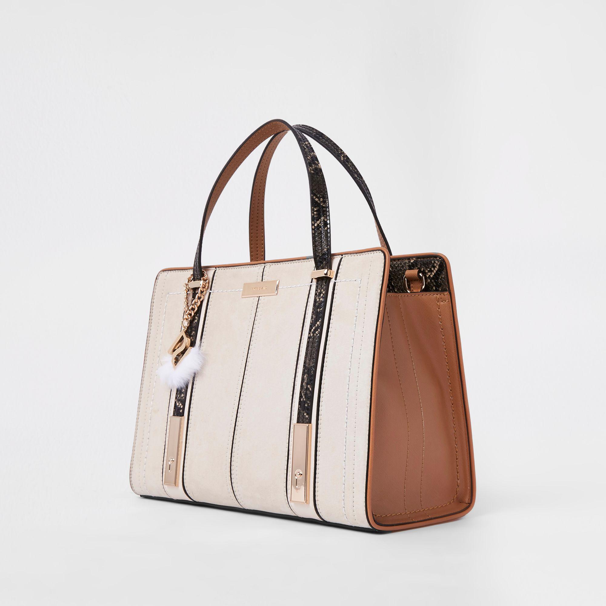 light pink contrast snake panel tote bag