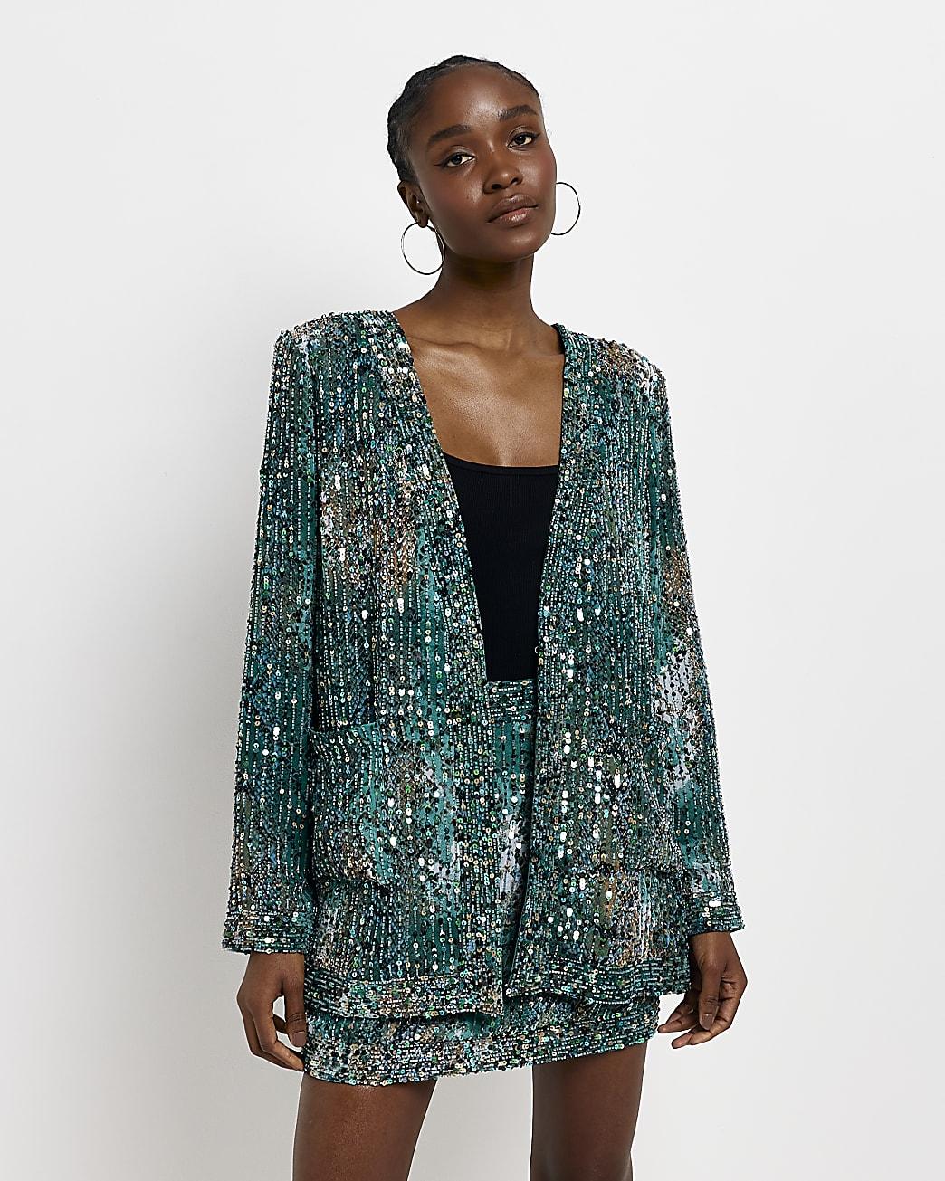 River Island Green Animal Print Sequin Cardigan | Lyst Canada