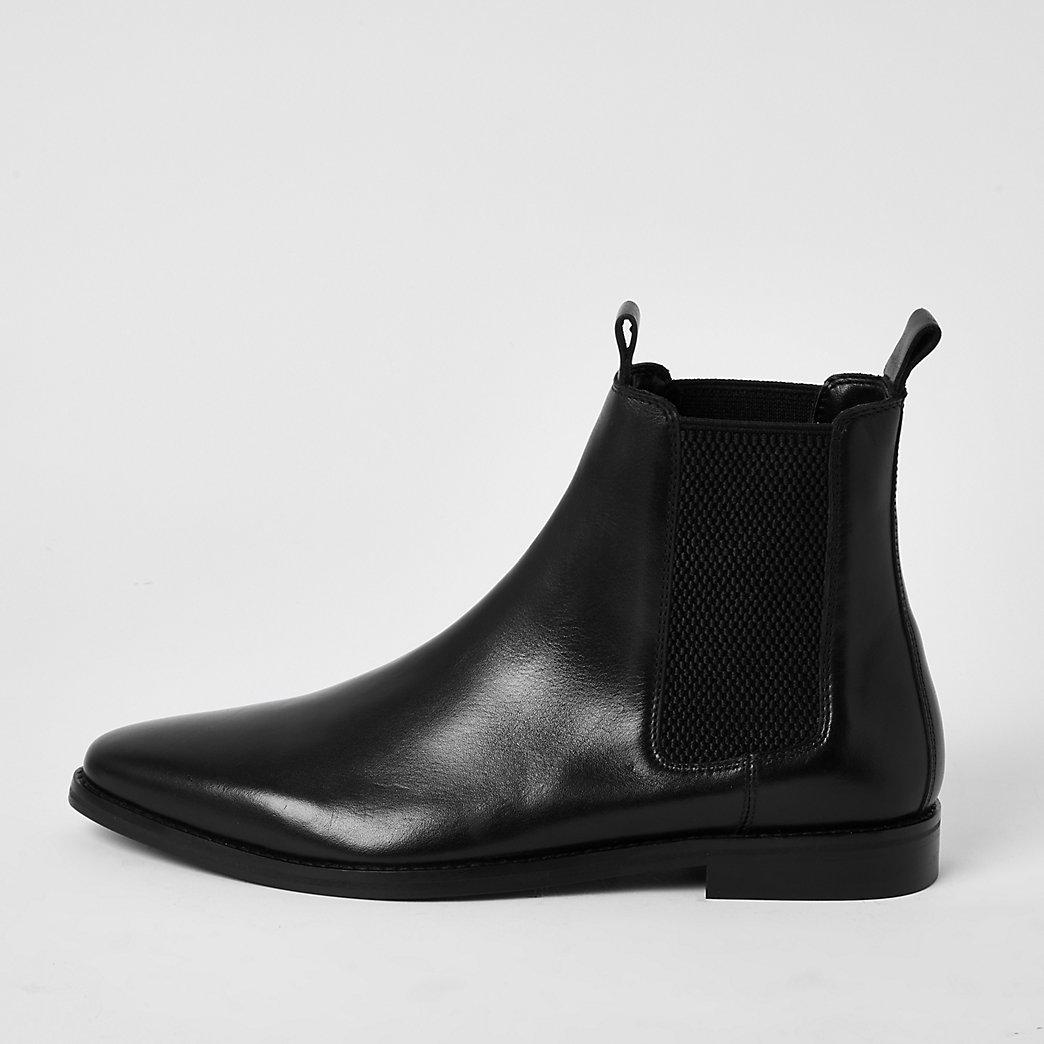 River Island Leather Pull Tab Chelsea Boots in Black for ...