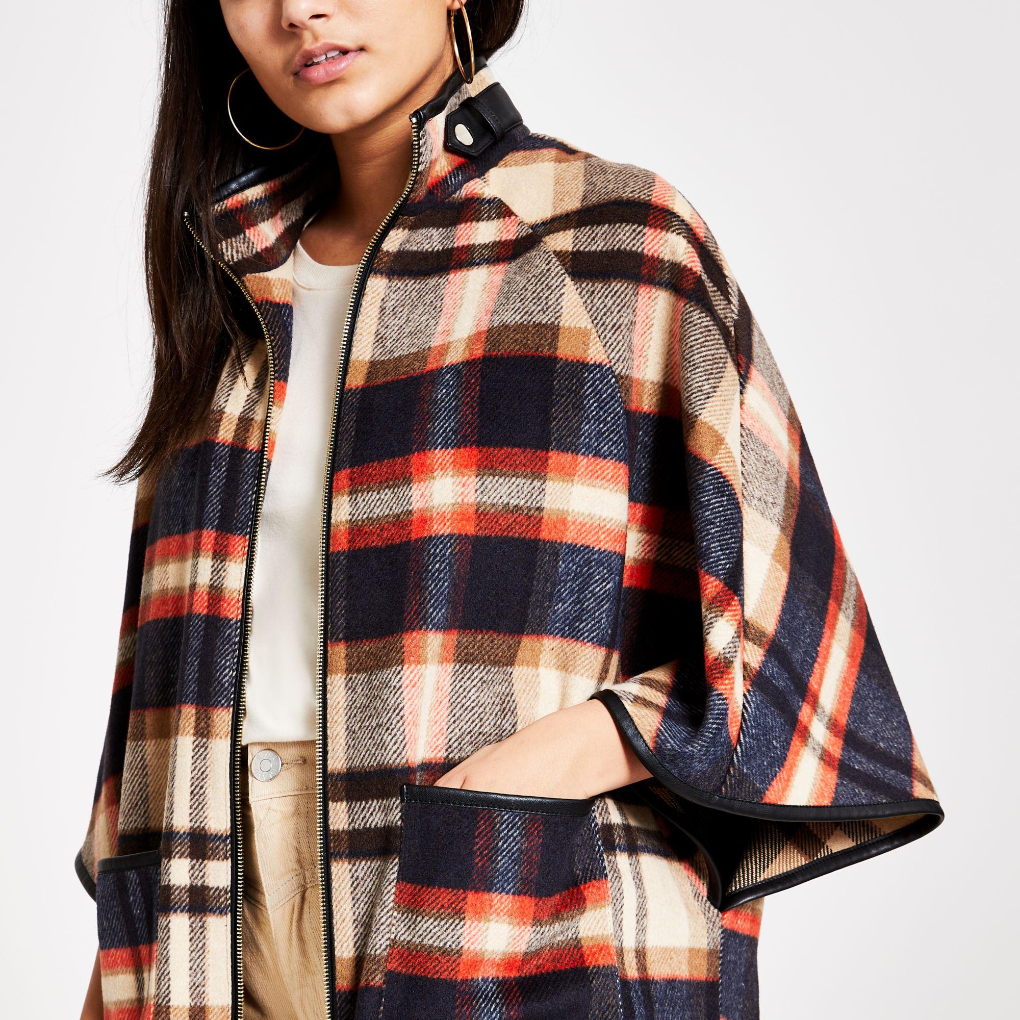 River Island Wool Check Cape Jacket Lyst