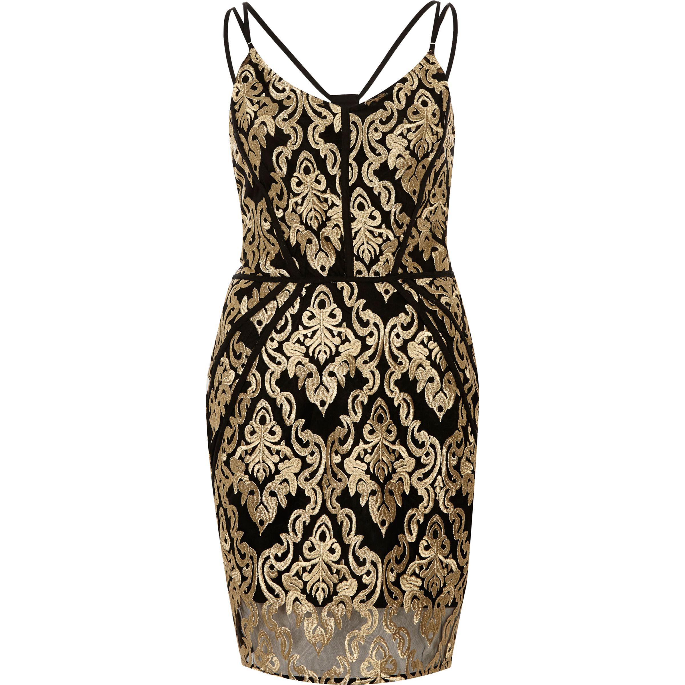 river island black and gold dress