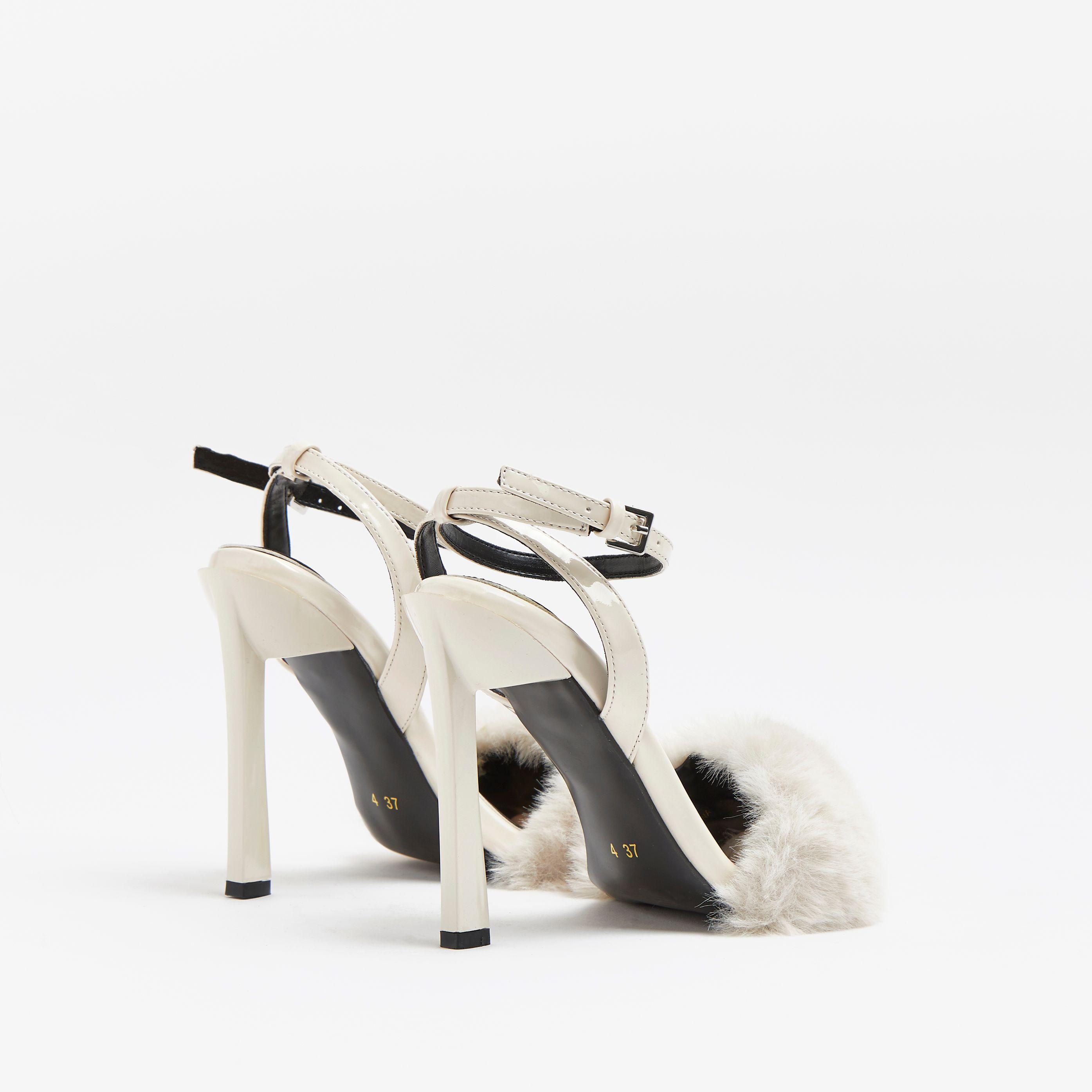 River Island Cream Faux Fur Heels in 