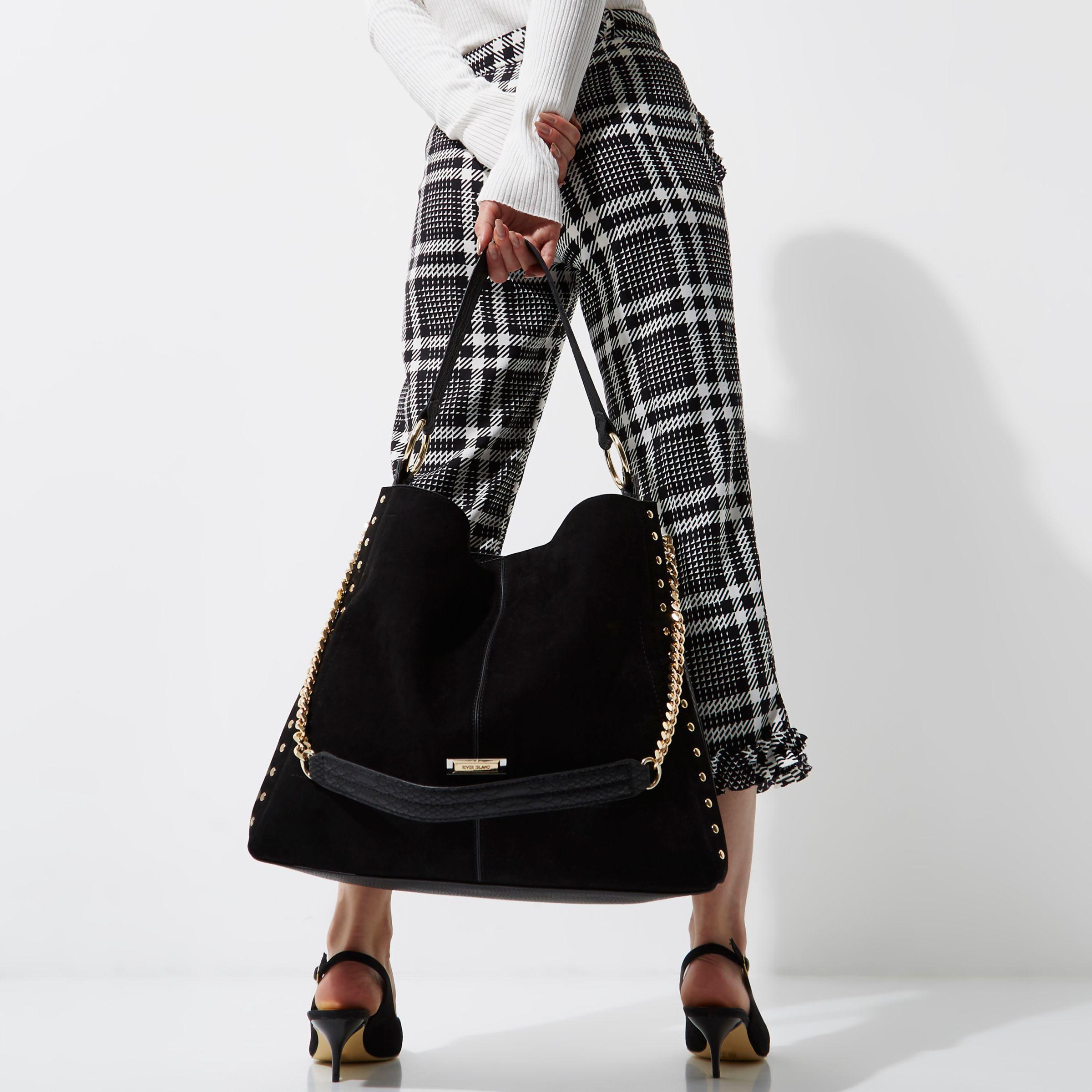 River Island Black Studded Oversized Slouch Chain Bag | Lyst