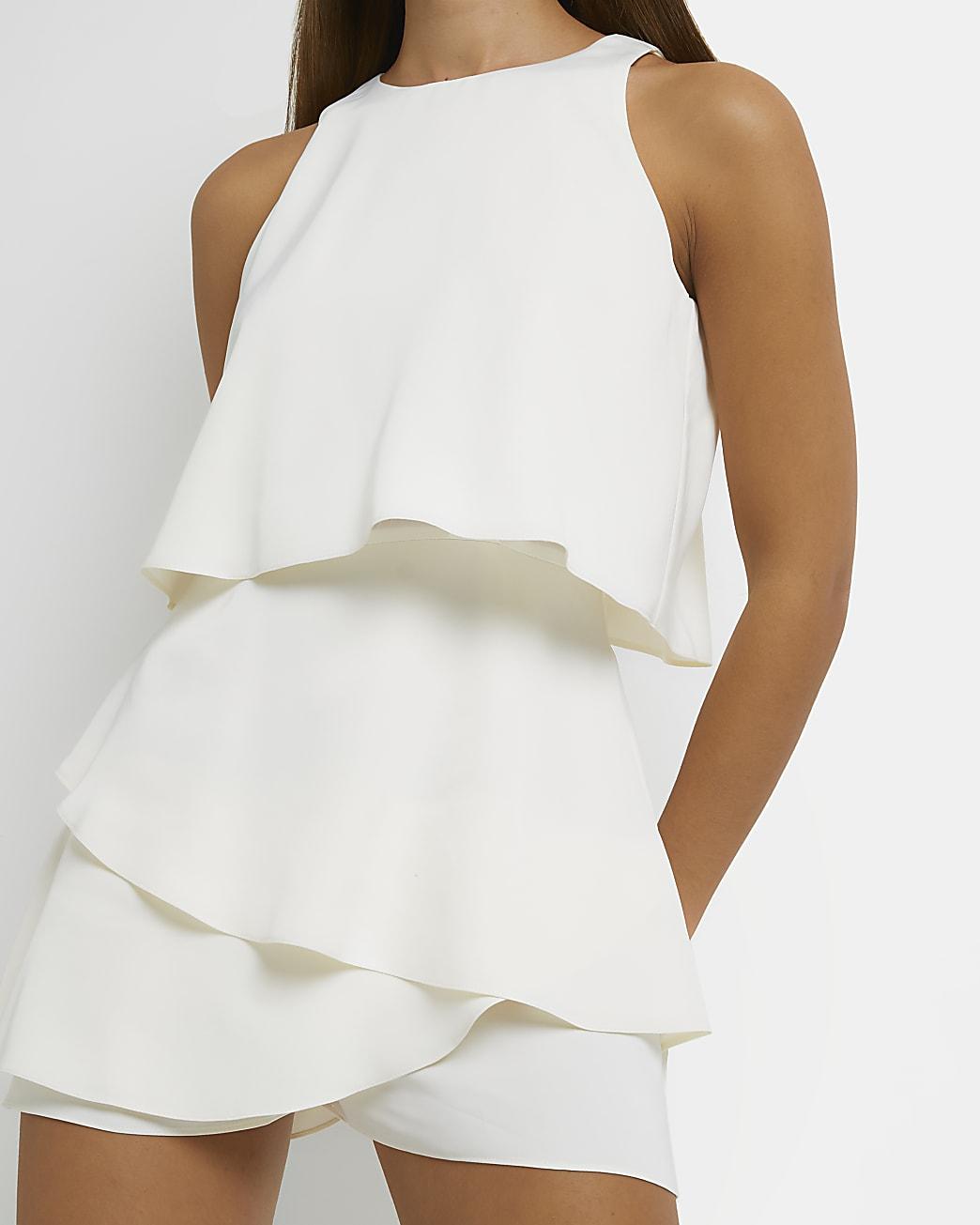 River Island White Layered Playsuit | Lyst