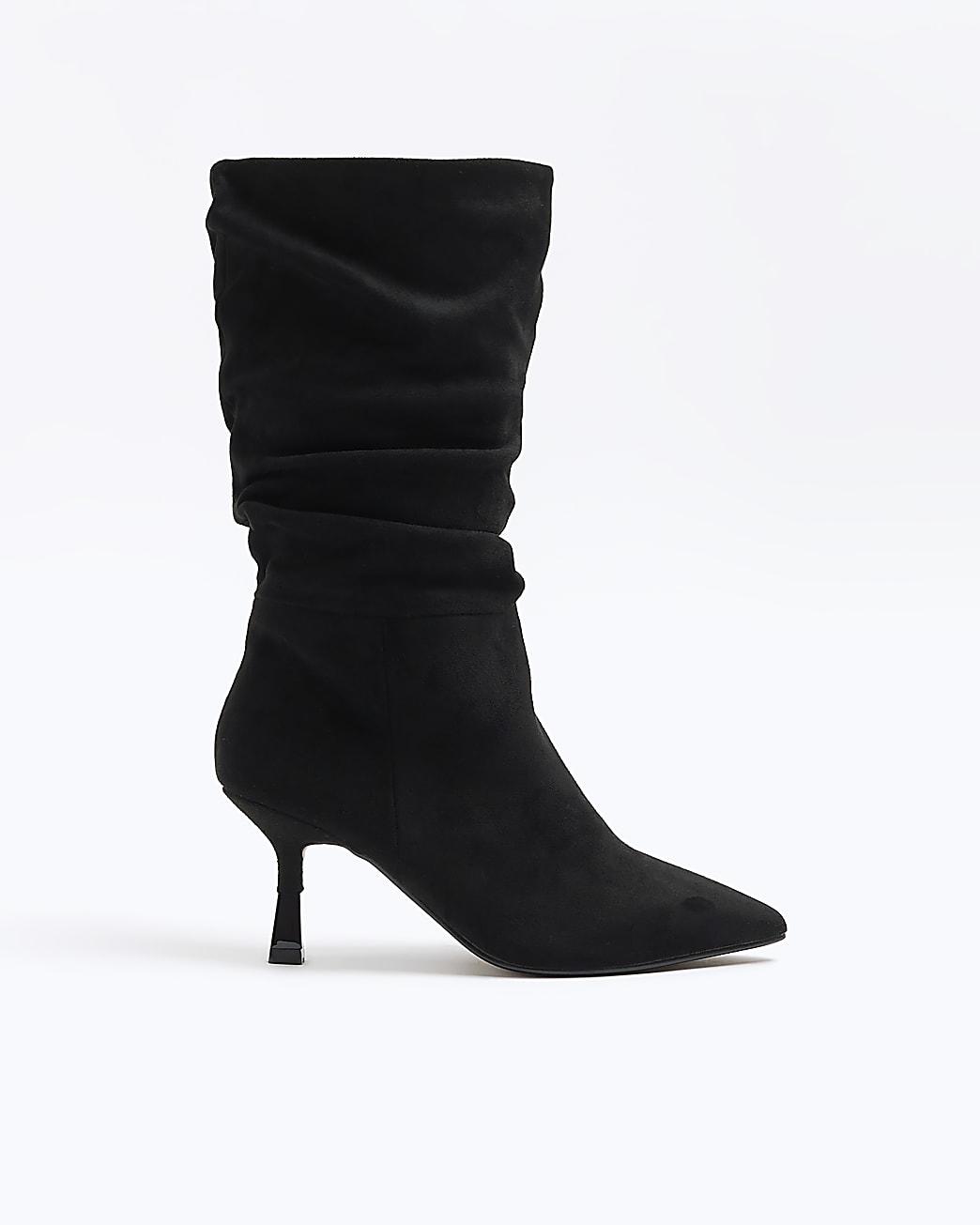 River Island Black Slouch Heeled Boots | Lyst