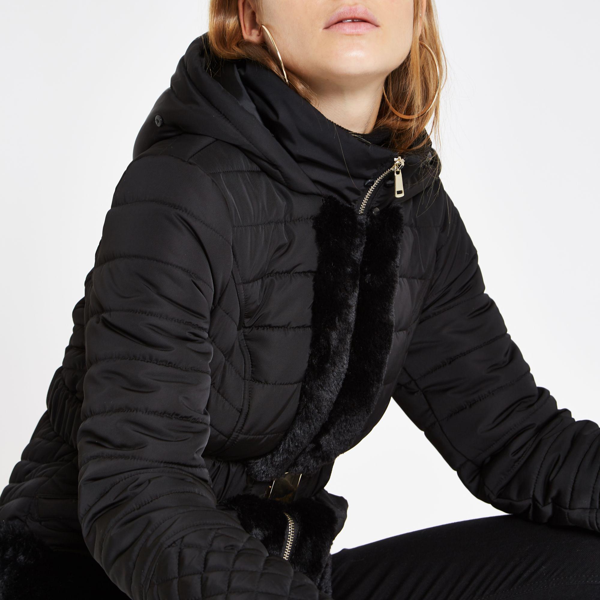 black high shine padded coat river island