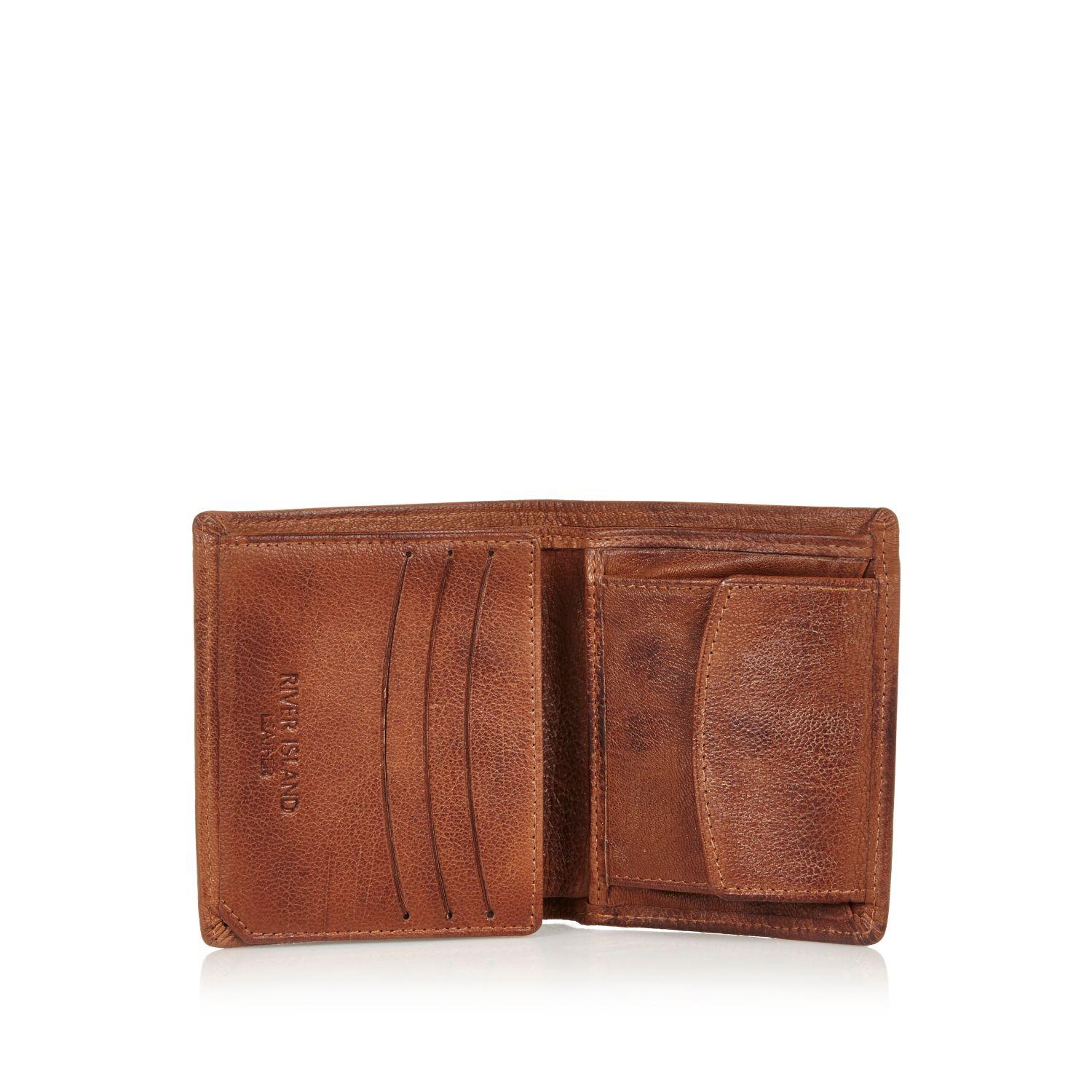 Lyst - River Island Brown Leather Three Fold Wallet in Brown for Men
