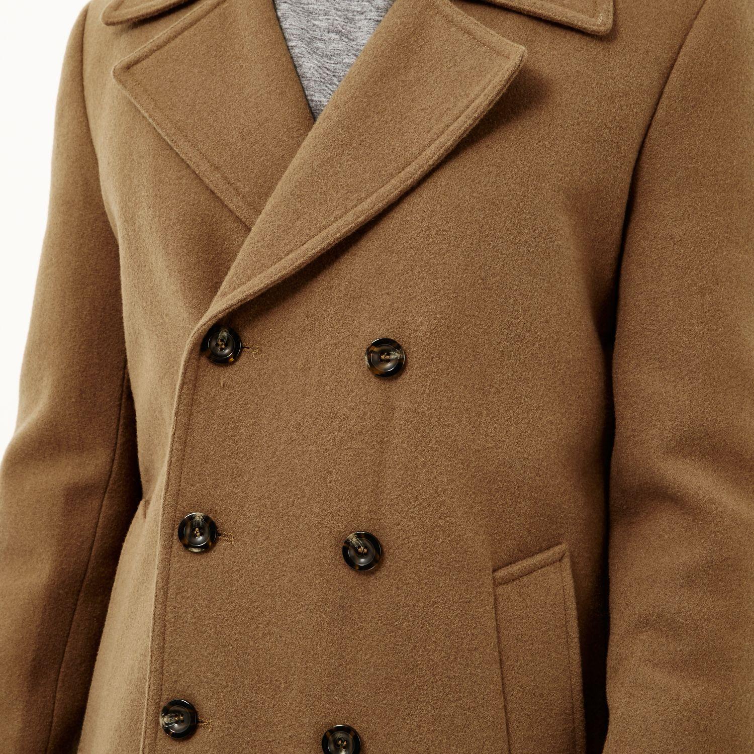 River Island Brown Smart Woolblend Pea Coat for Men Lyst