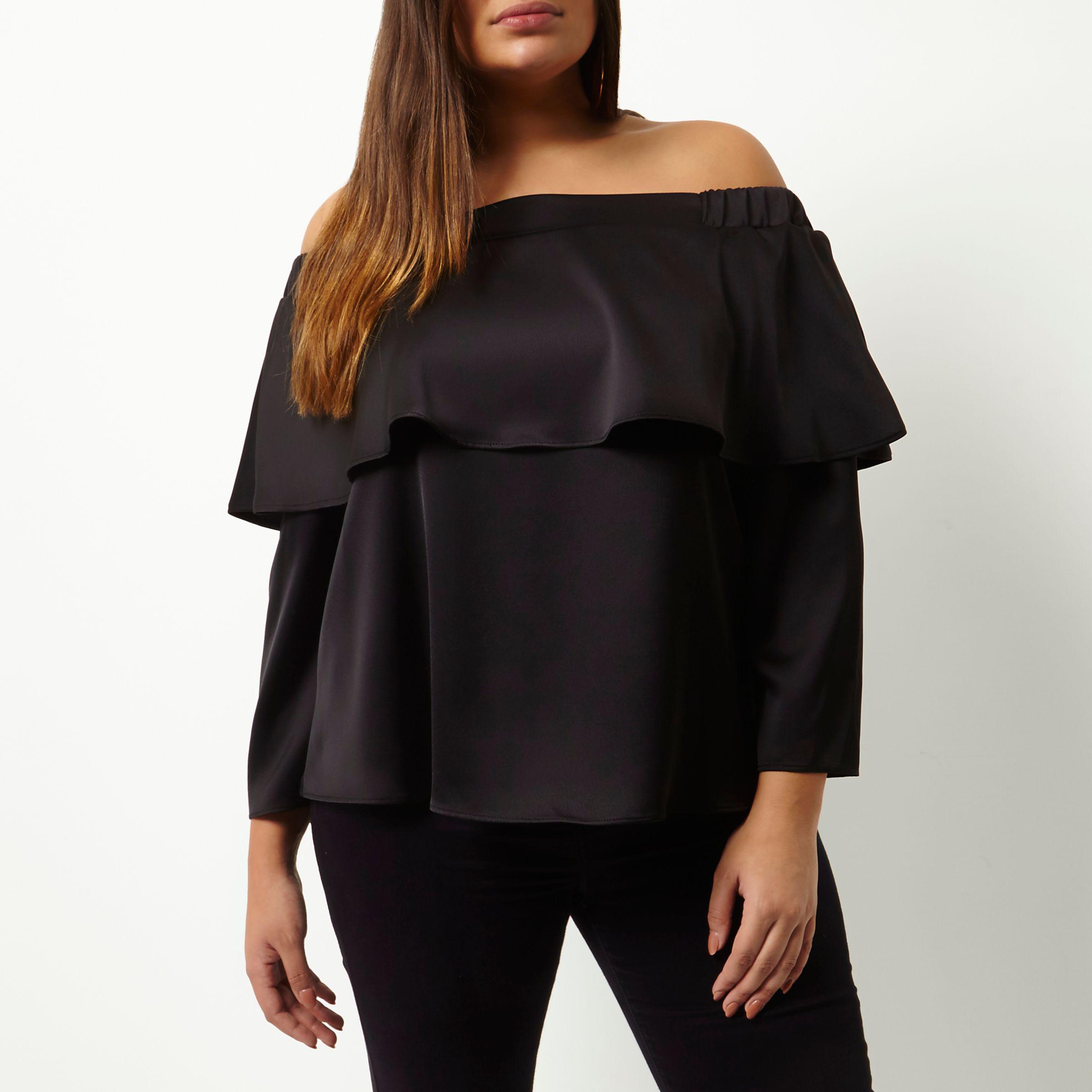 black frill bardot top