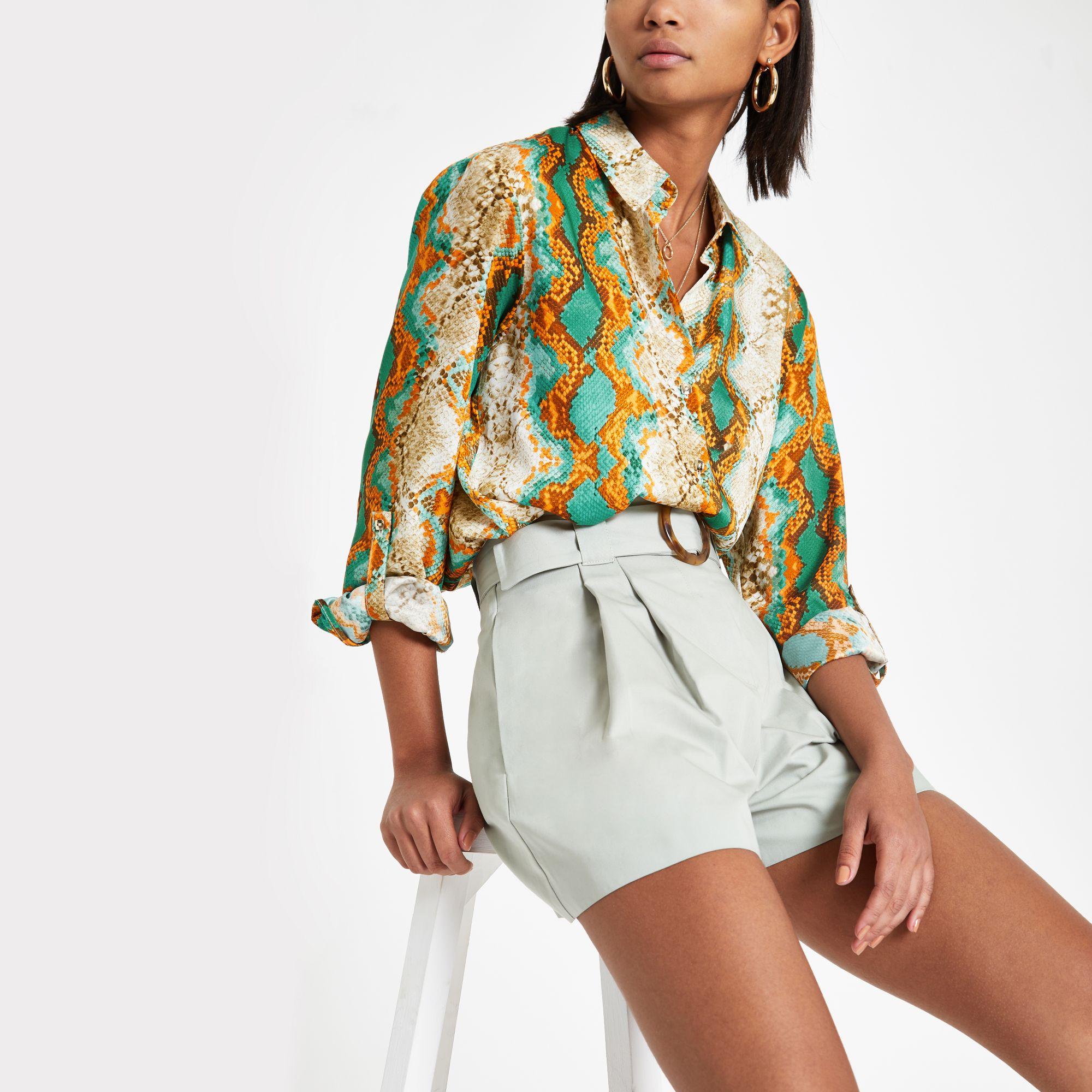 snake print satin blouse