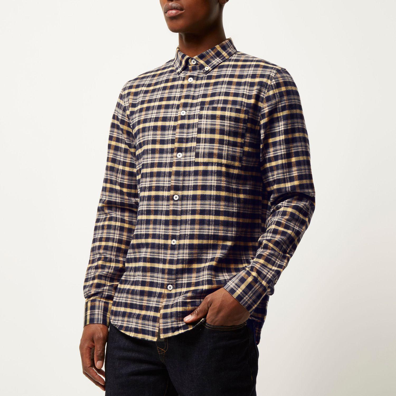 River island Mustard Yellow Check Flannel Shirt in Yellow for Men Lyst
