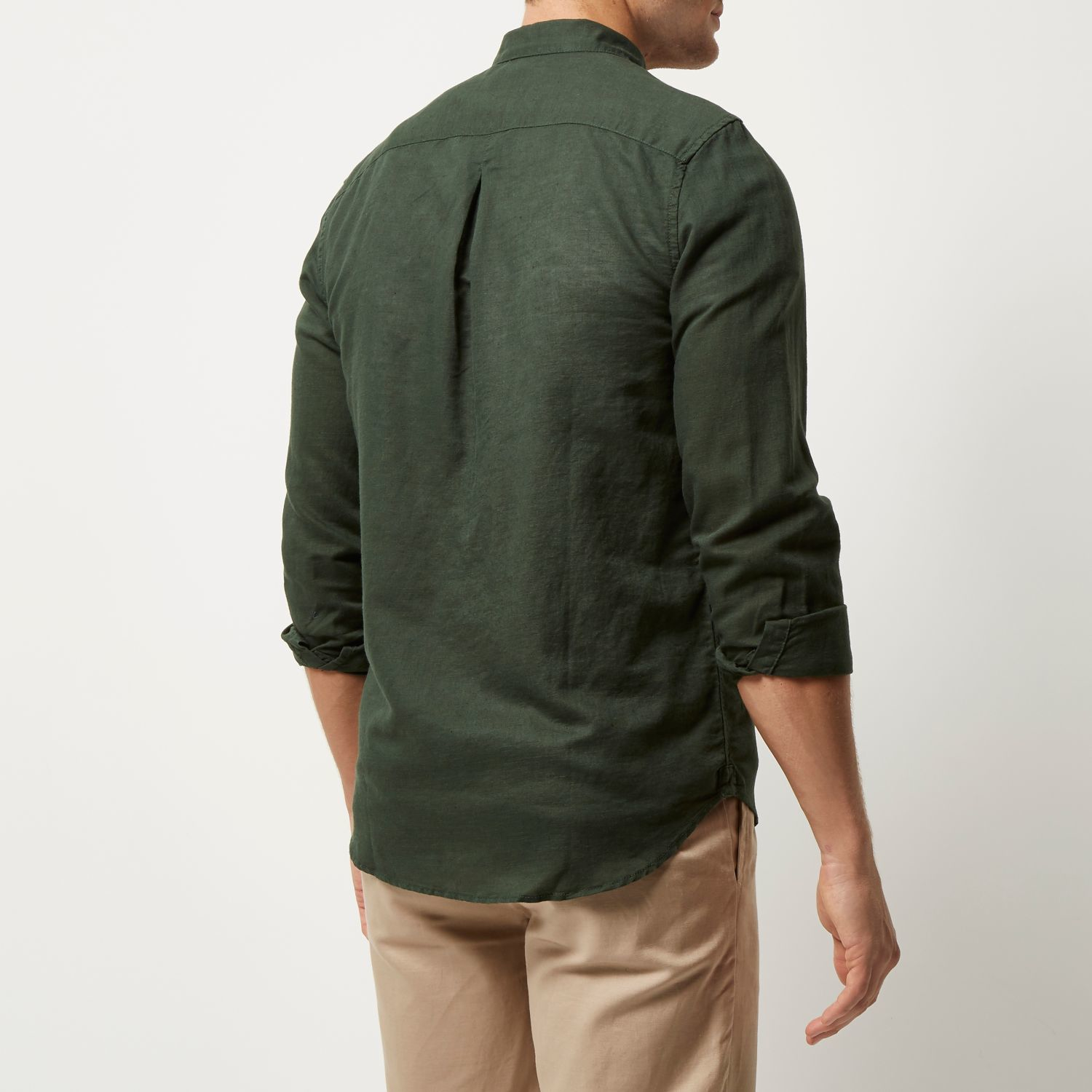 Lyst - River Island Dark Green Linen-rich Shirt in Green for Men