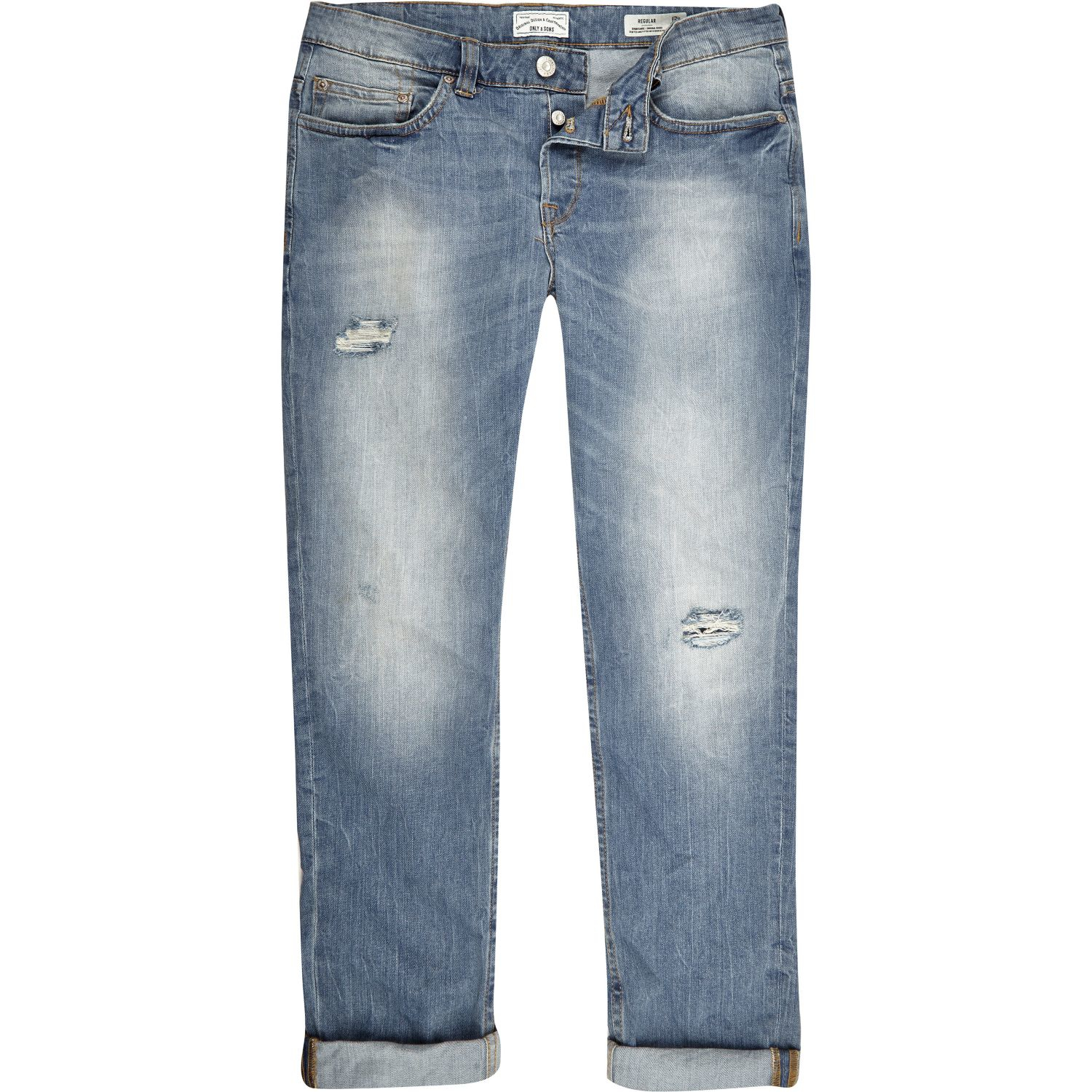 Lyst - River Island Skinny Vinny Jeans with Rips in Blue for Men