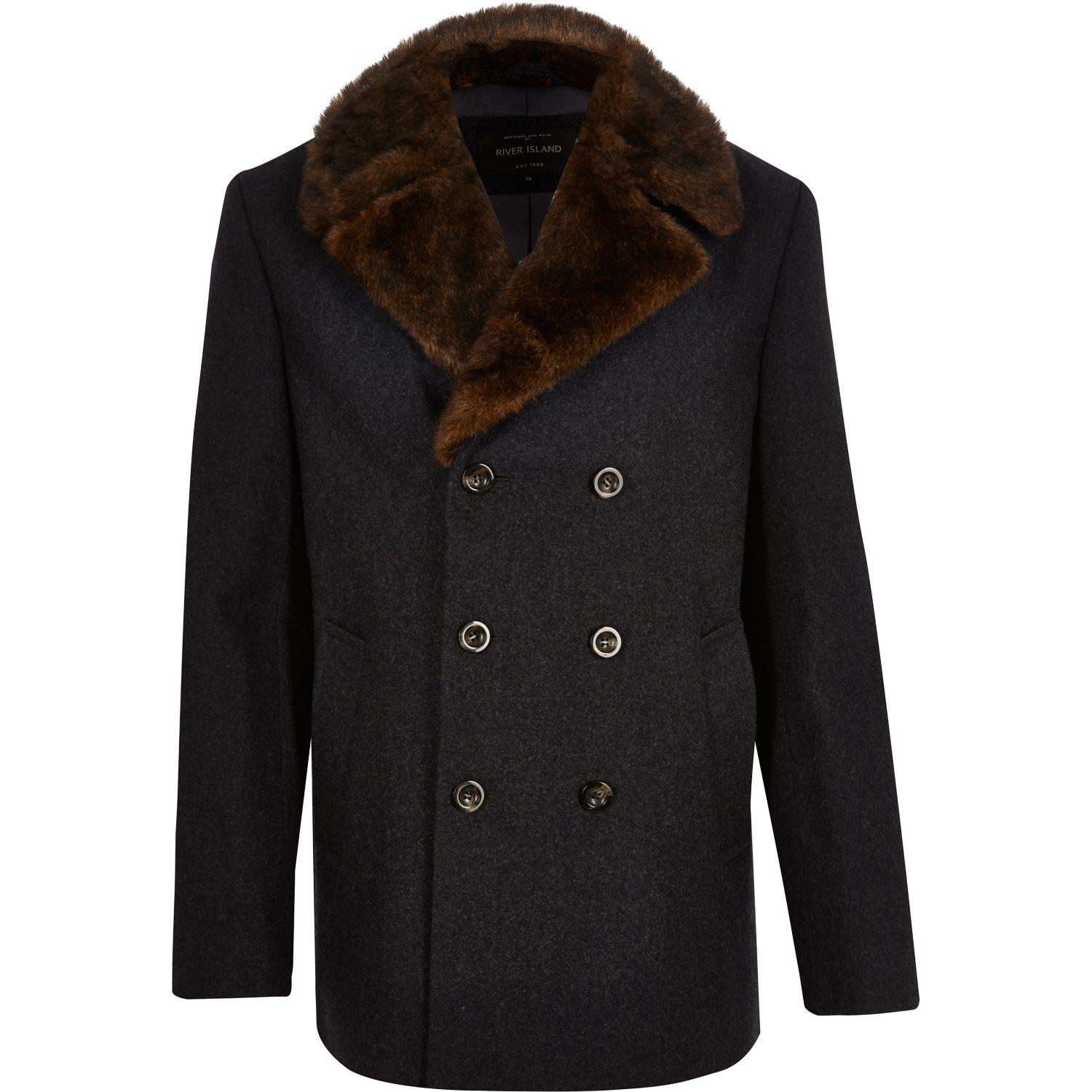 river island grey wool coat