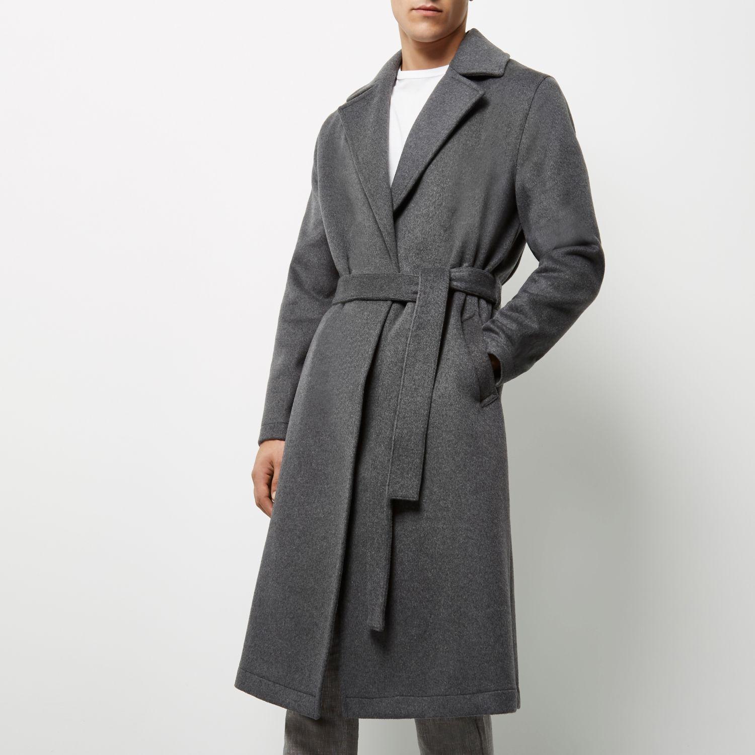 river island grey wrap coat