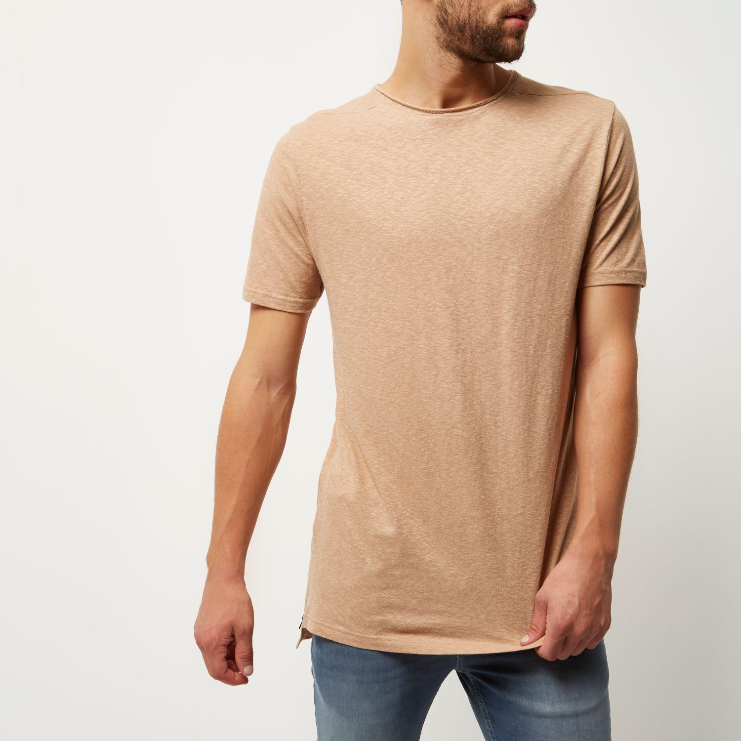 River island Camel Longline Crew Neck T-shirt in Brown for Men | Lyst