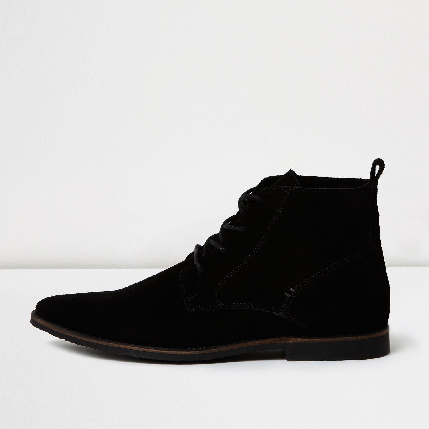 River island Black Suede Pointed Desert Boots in Black for Men | Lyst