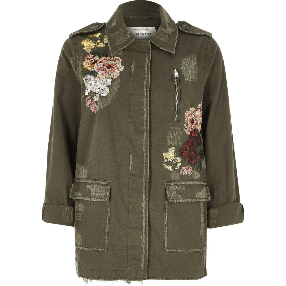 khaki jacket with embroidery
