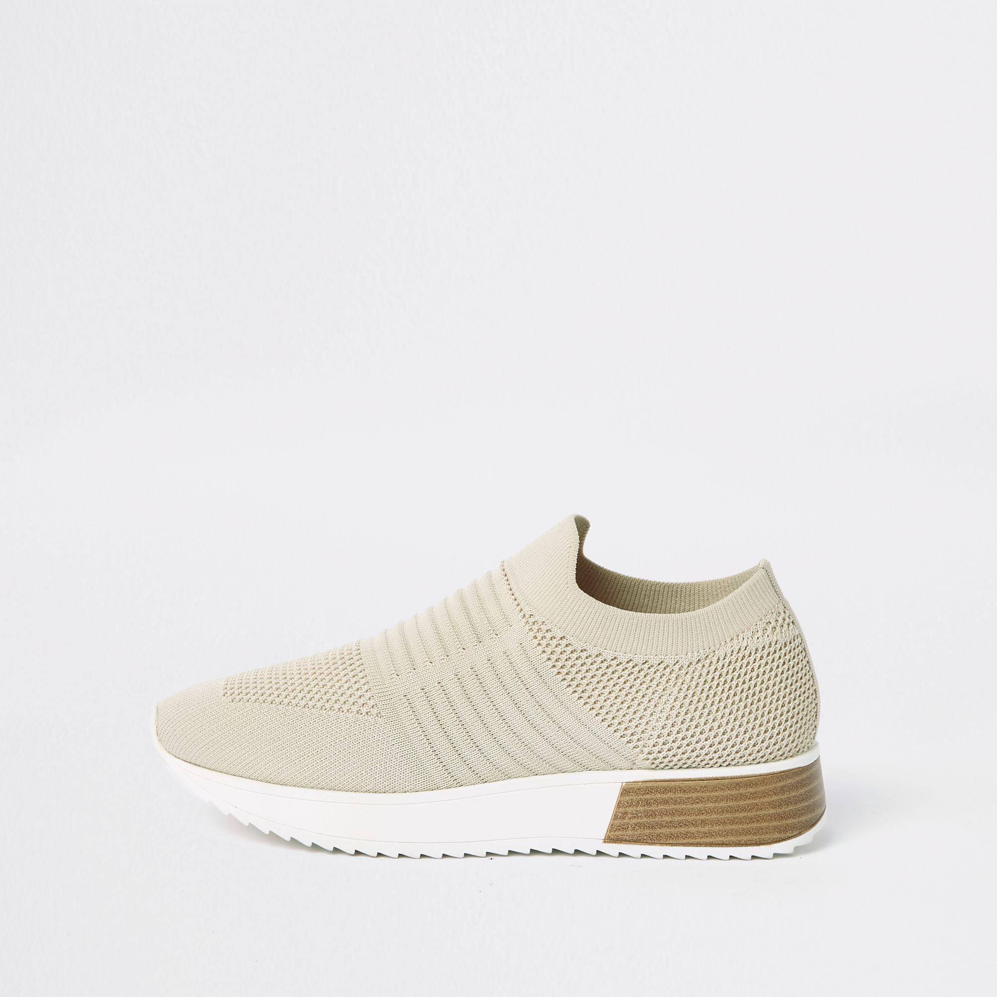 Beige knitted trainers discount