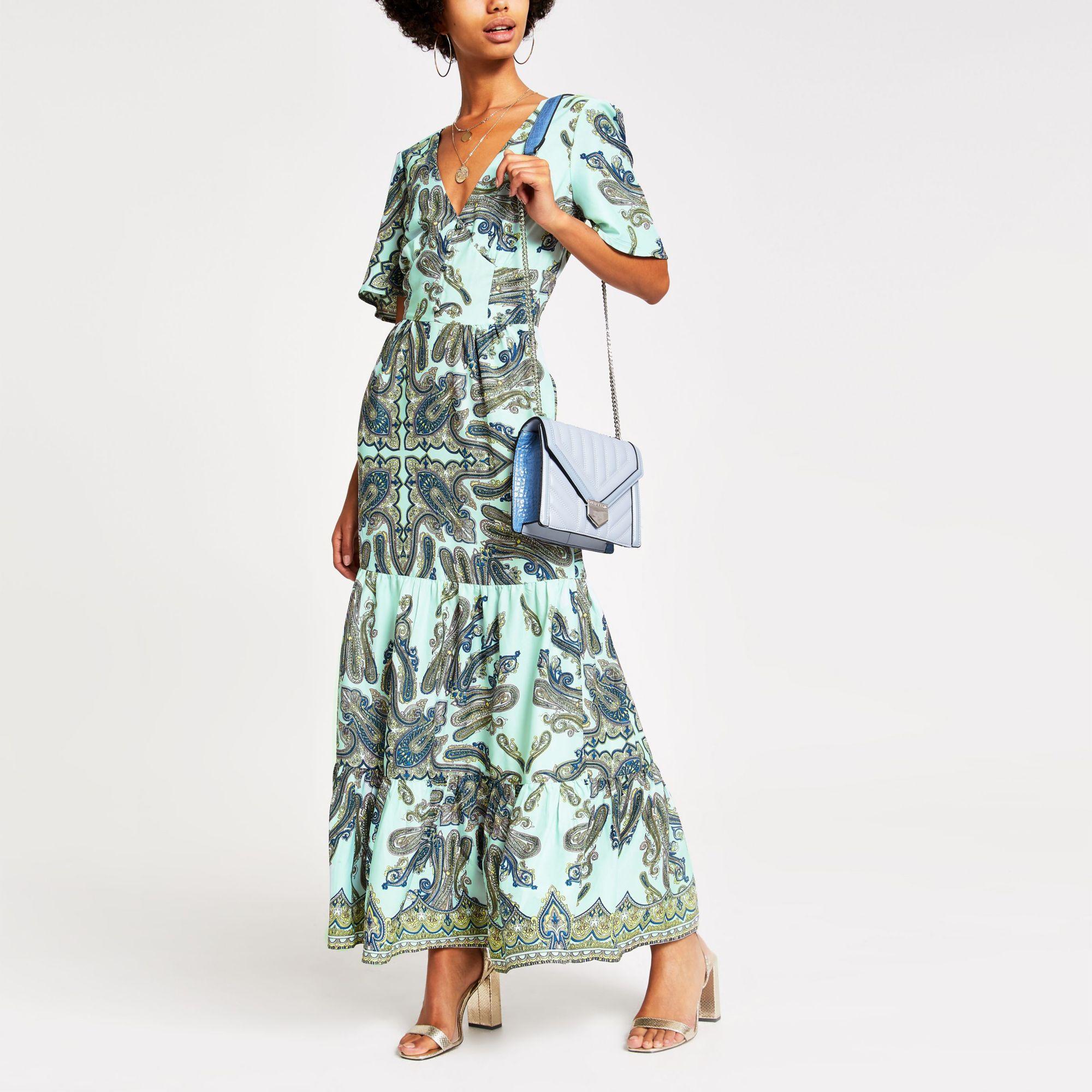 river island green print dress
