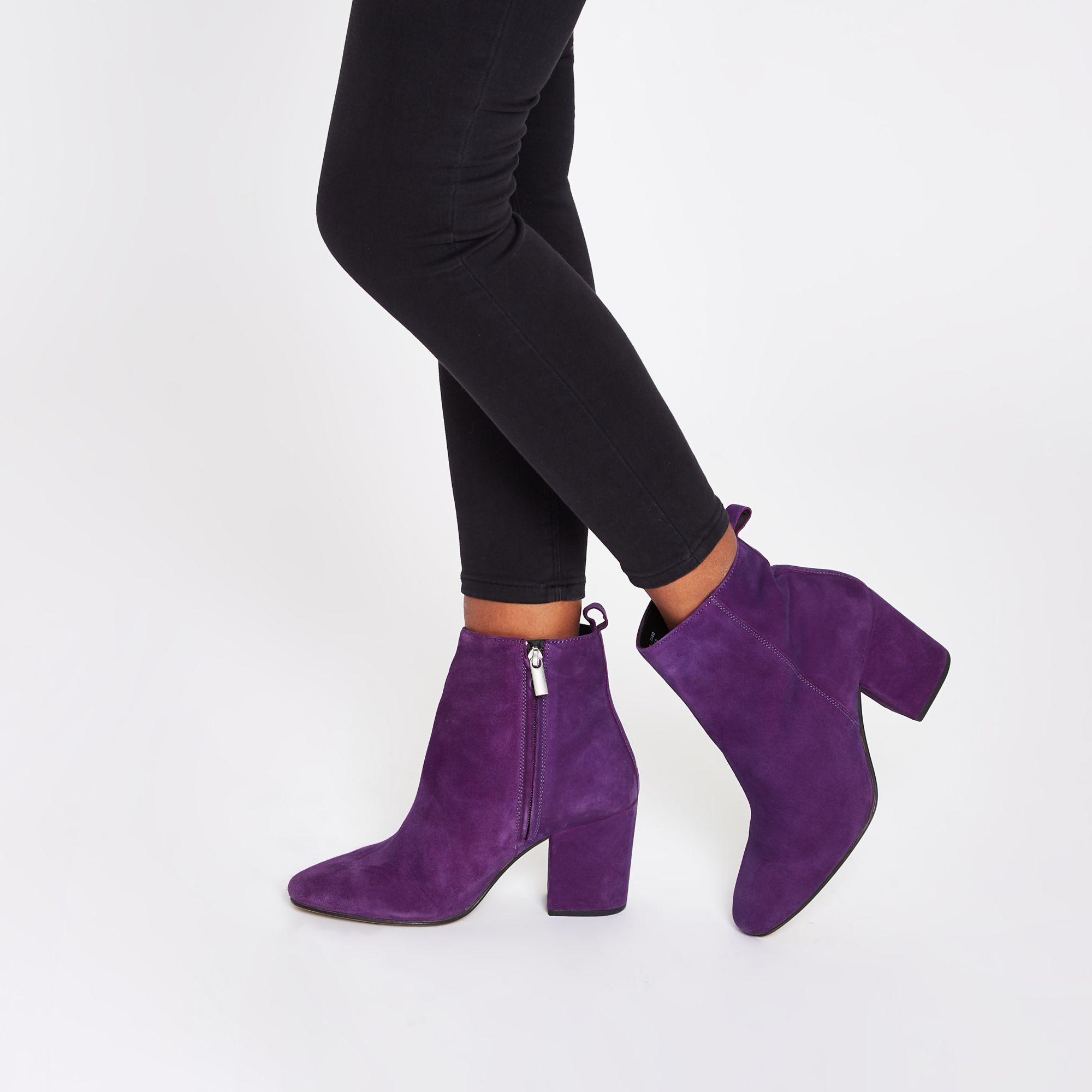 River Island Suede Block Heel Boots in Purple | Lyst