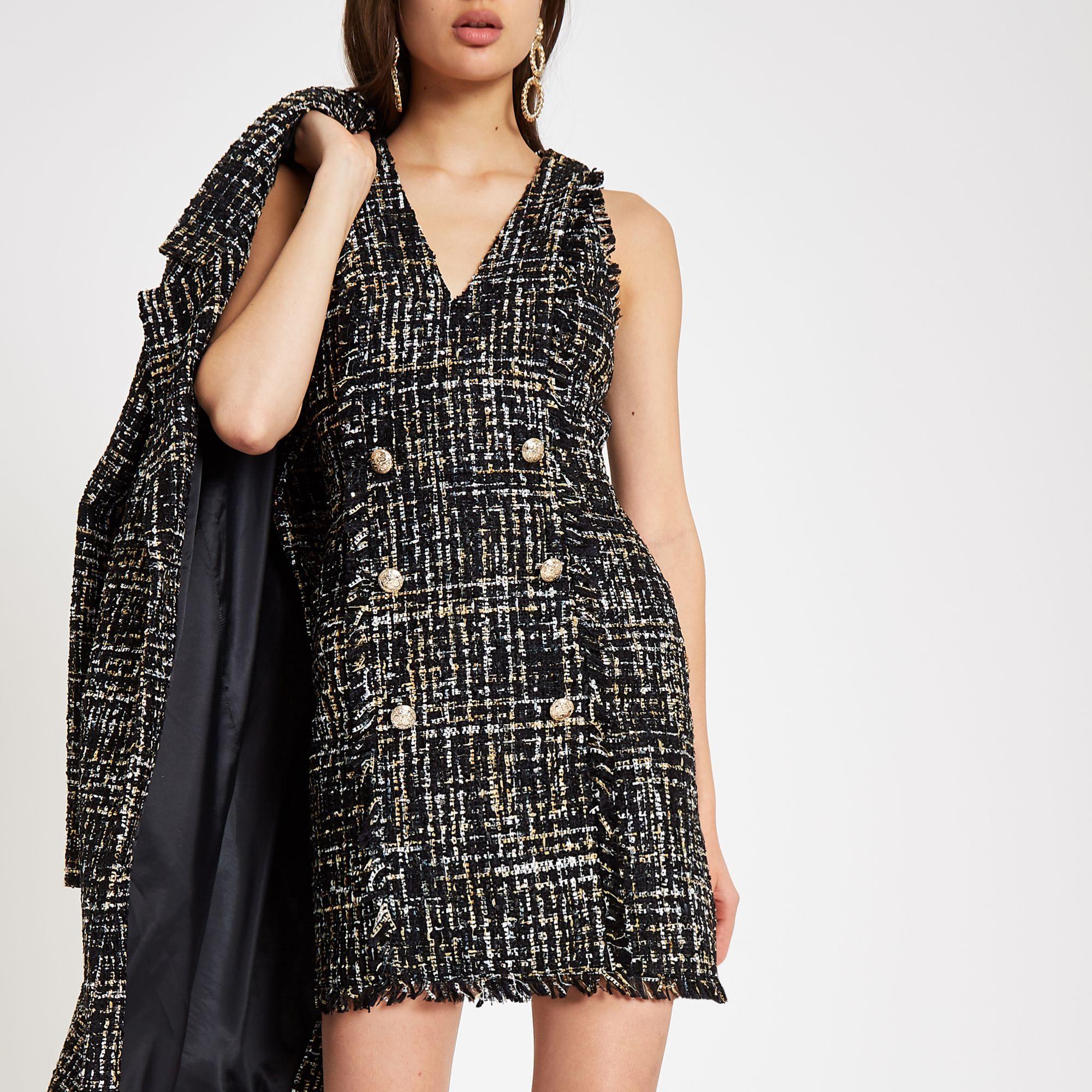 river island black sequin dress