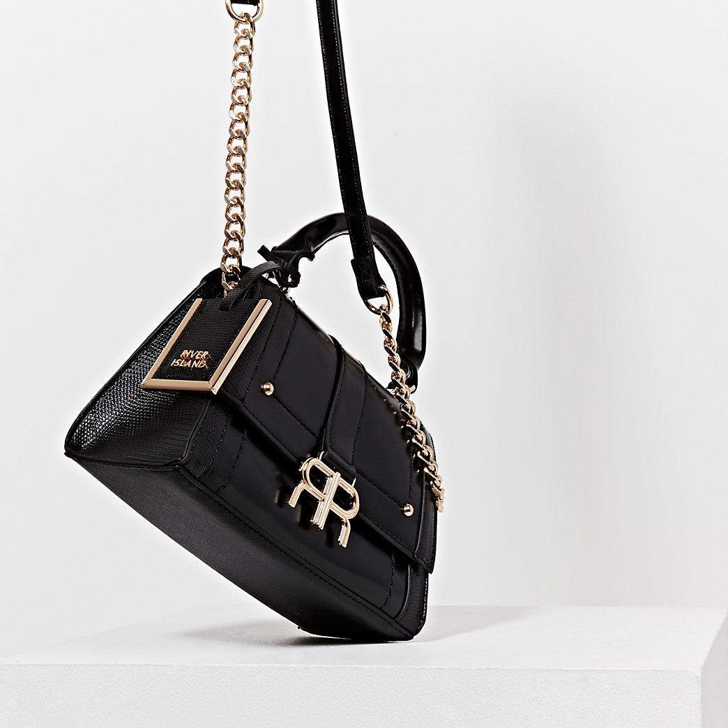 River Island Black 'rr' Faux Leather Tote Bag | Lyst