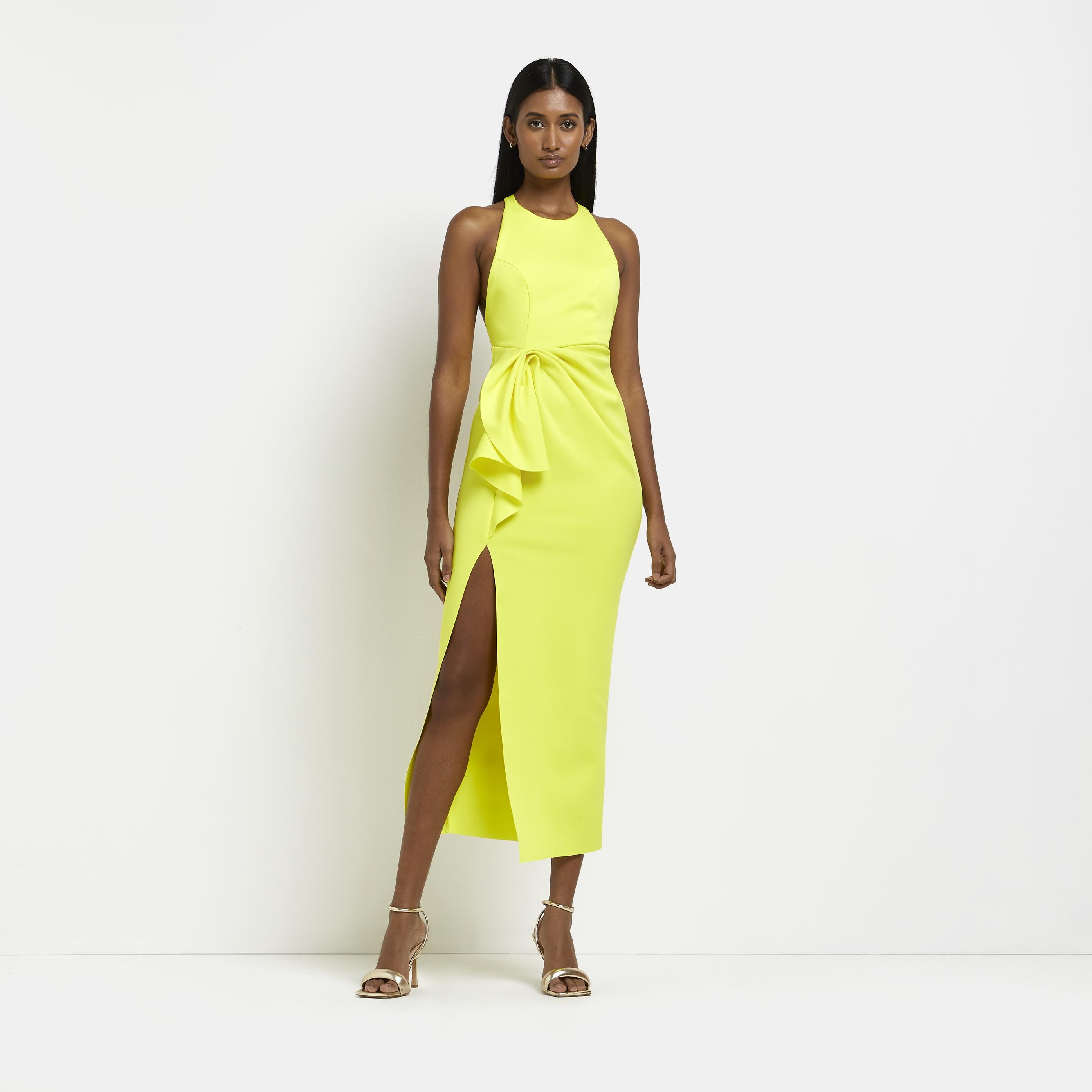River Island Yellow Gathered Bodycon 