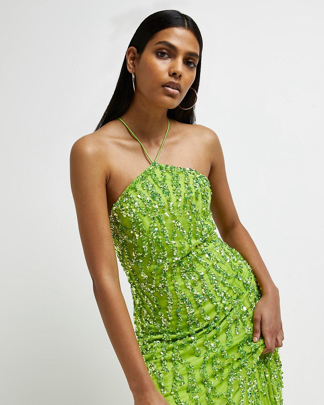 River Island Sequin Halter Neck Maxi 