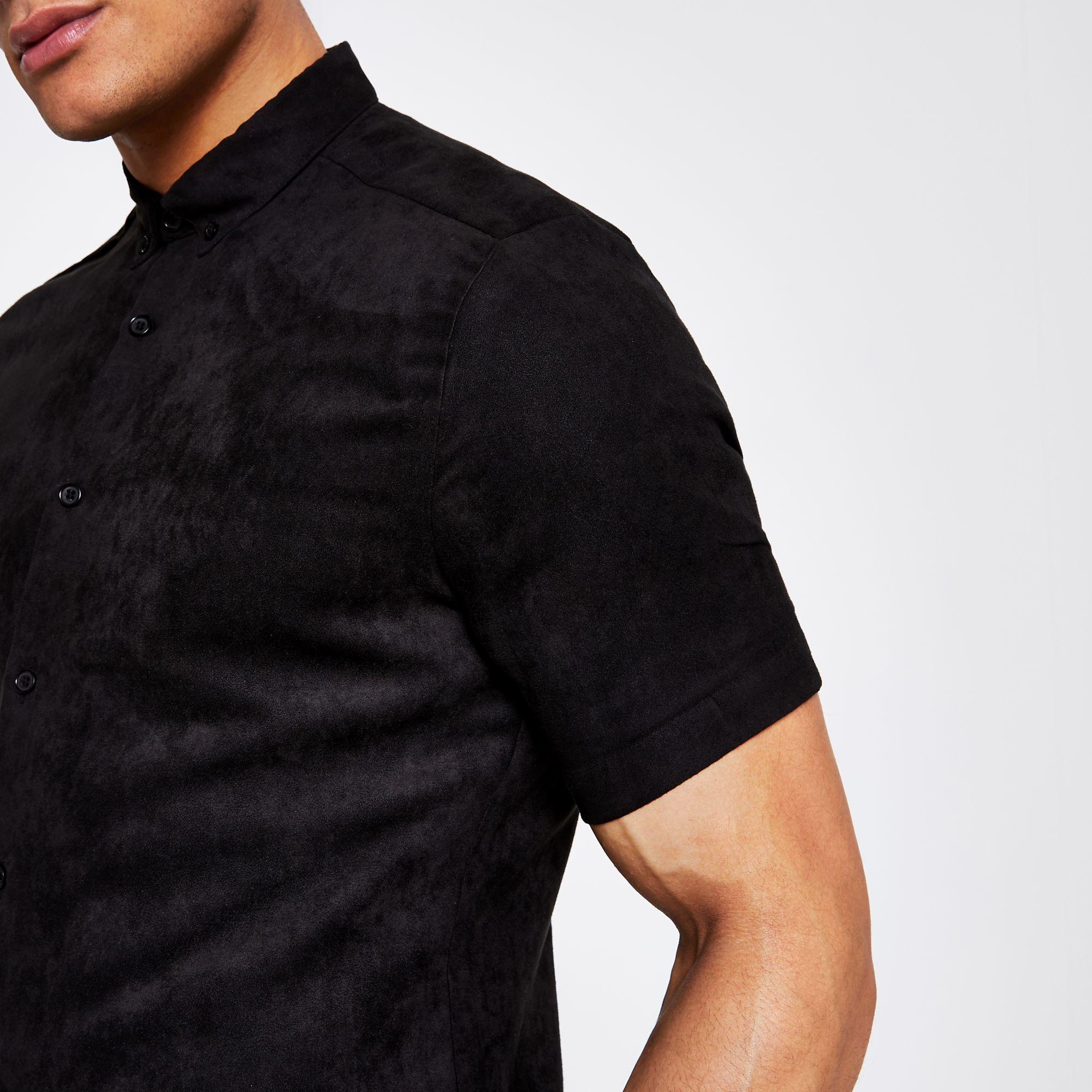 River Island Black Faux Suede Slim Fit Shirt for Men Lyst