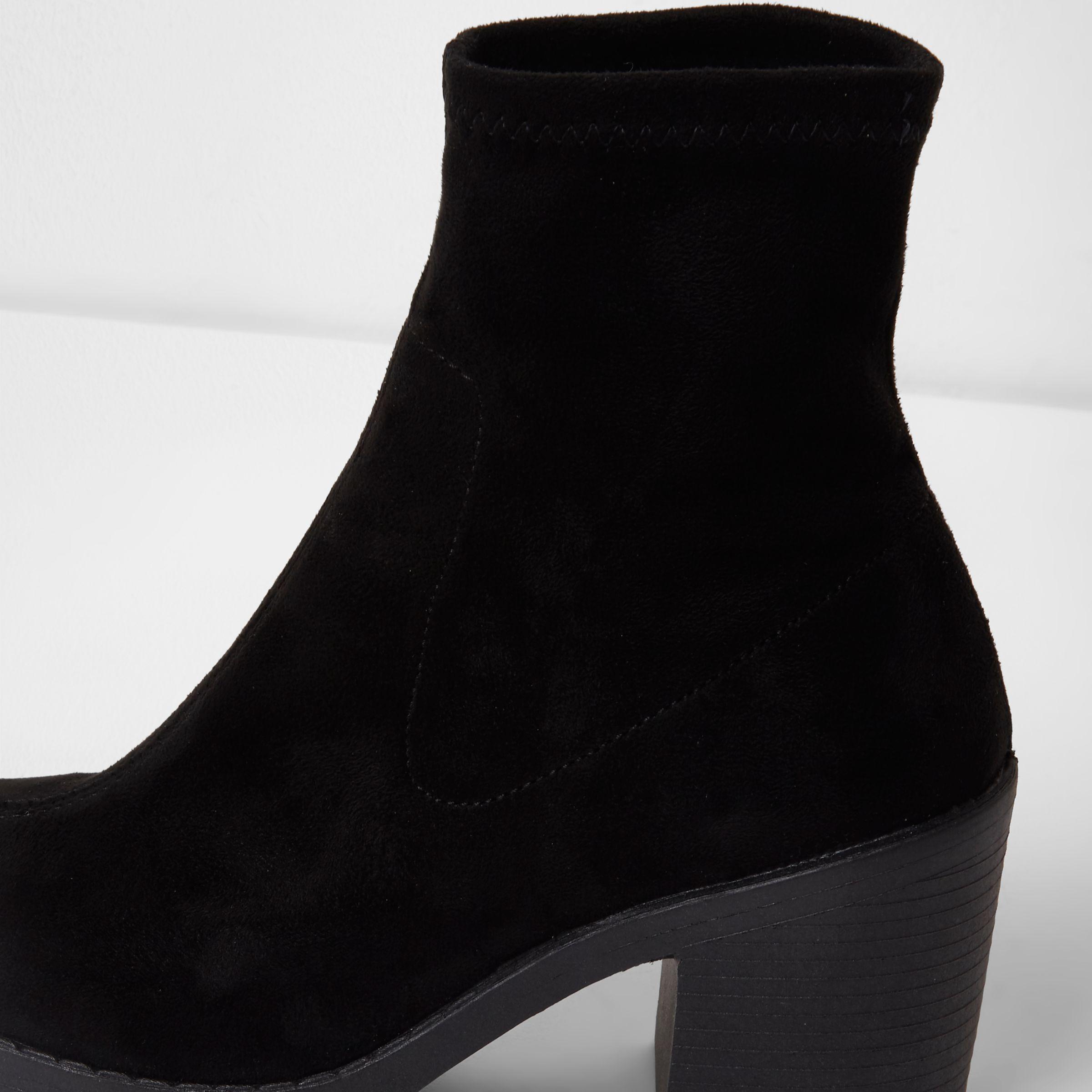 Black Chunky Block Heel Sock Boots 
