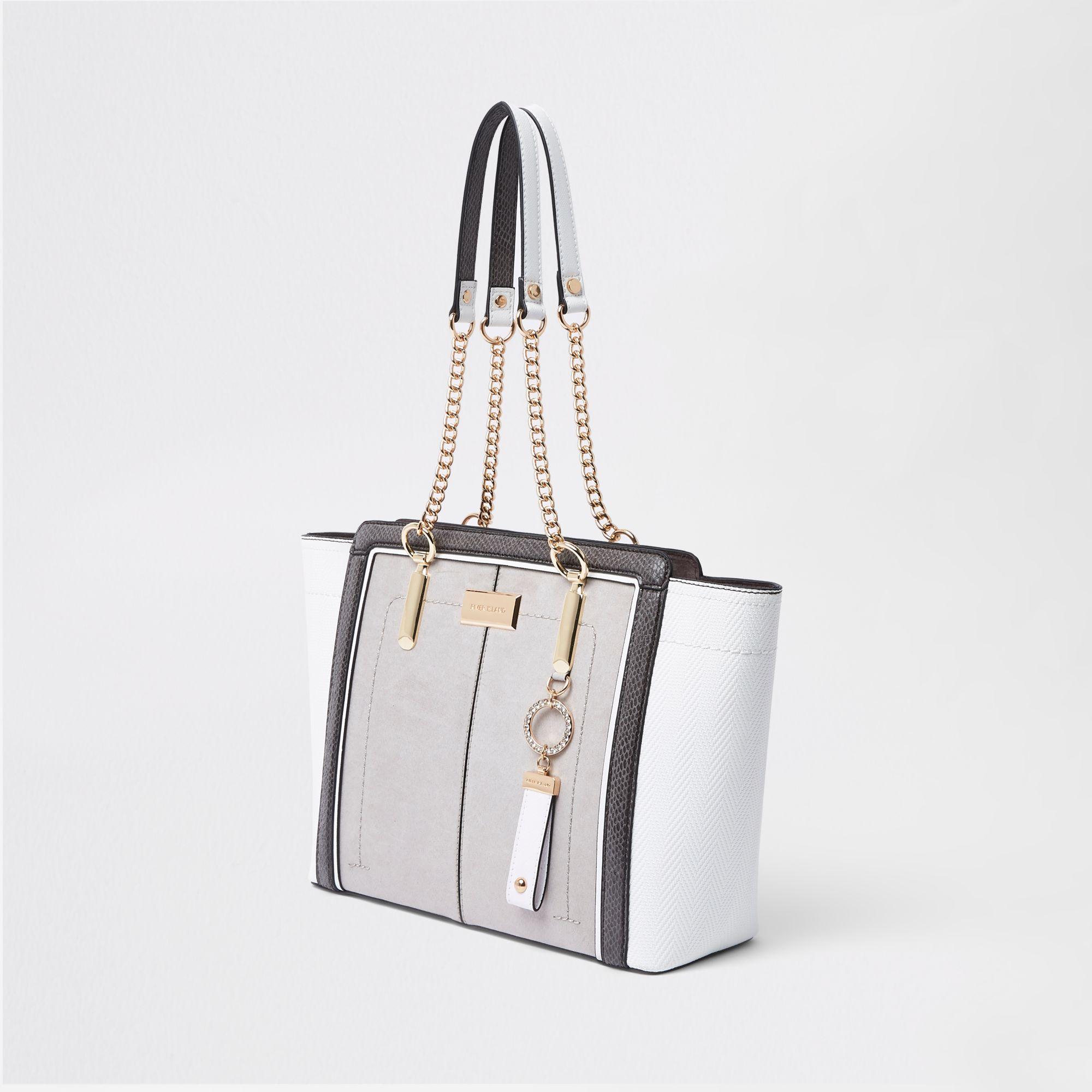 River Island Light Grey Winged Chain Handle Tote Bag in Gray - Lyst