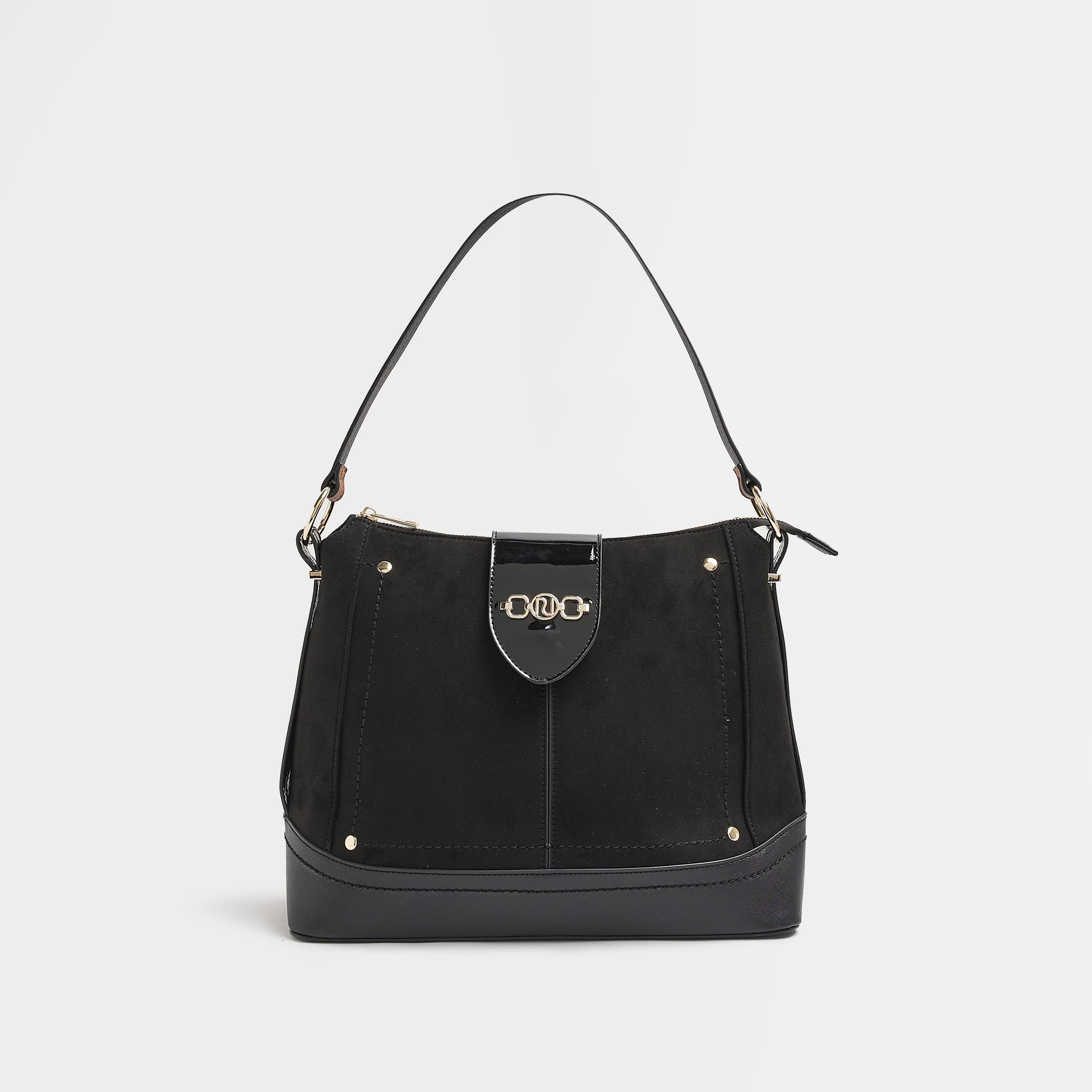 River Island Padlock Slouch Bag in Black