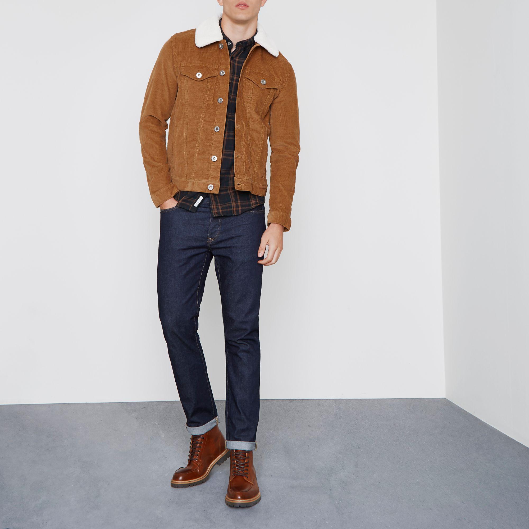Lyst River Island Fleece Collar Cord Jacket in Brown for Men
