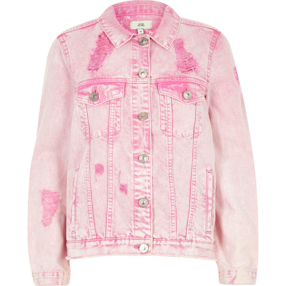 Pink denim clearance jacket ripped