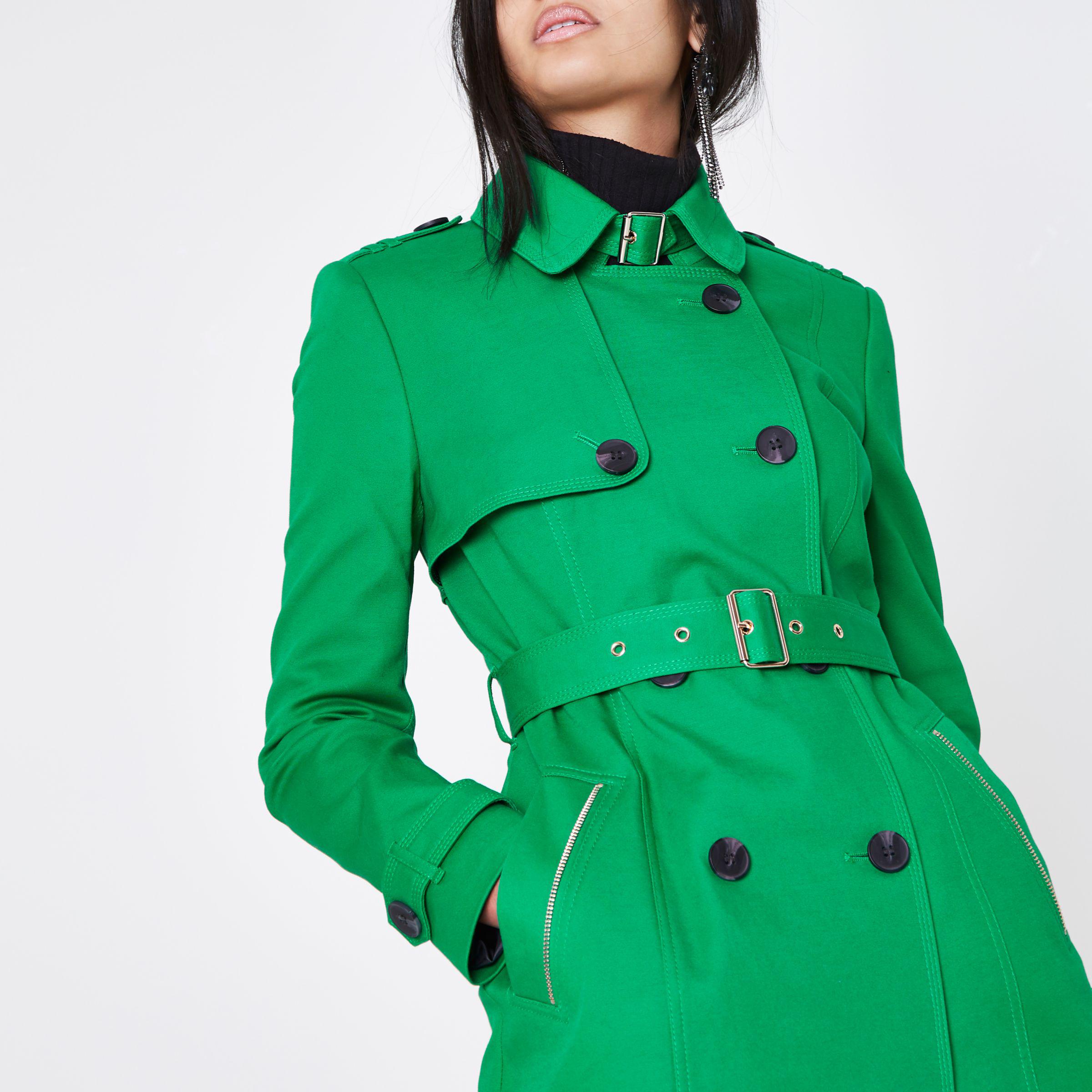River Island Cotton Bright Green Belted Trench Coat | Lyst