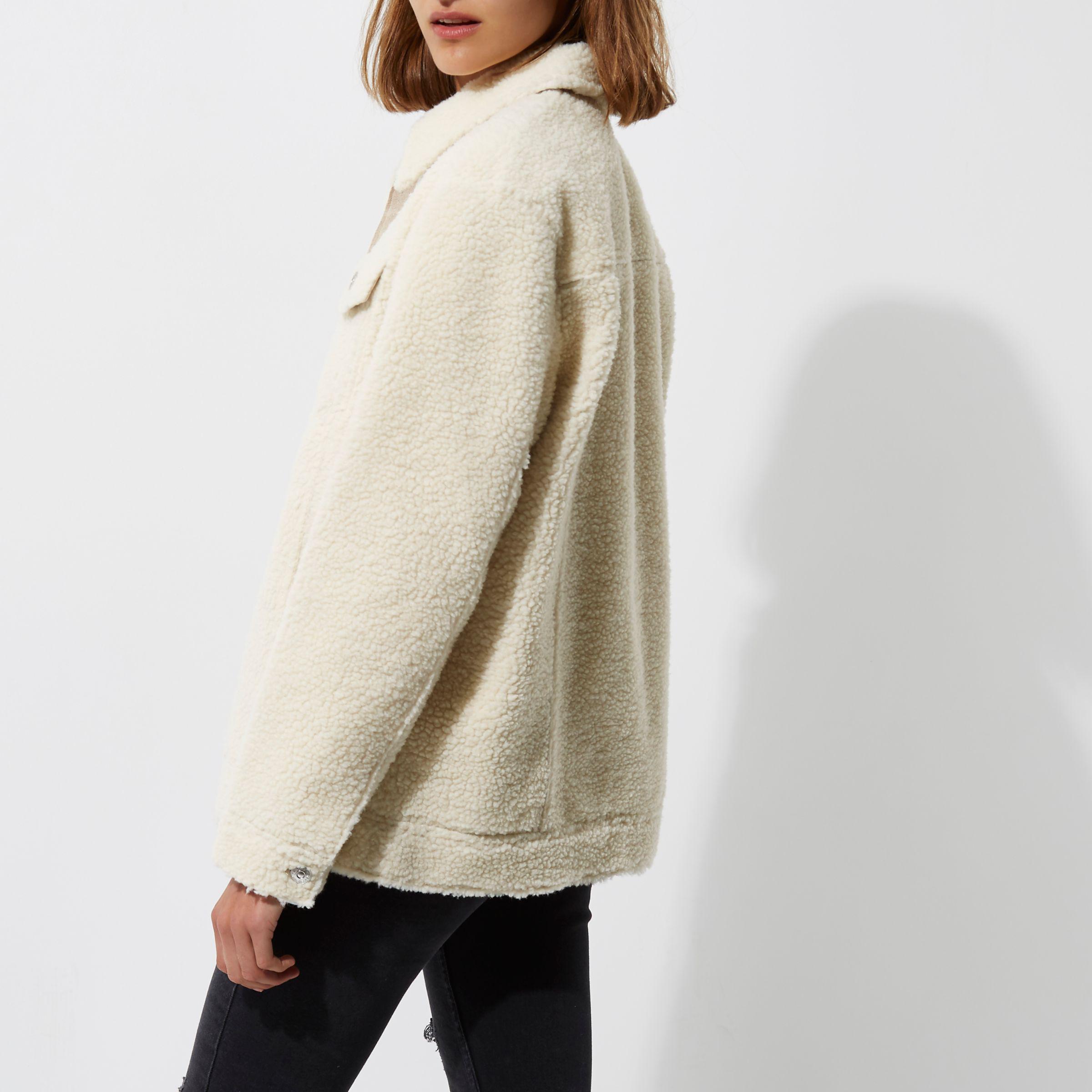 cream borg trucker jacket